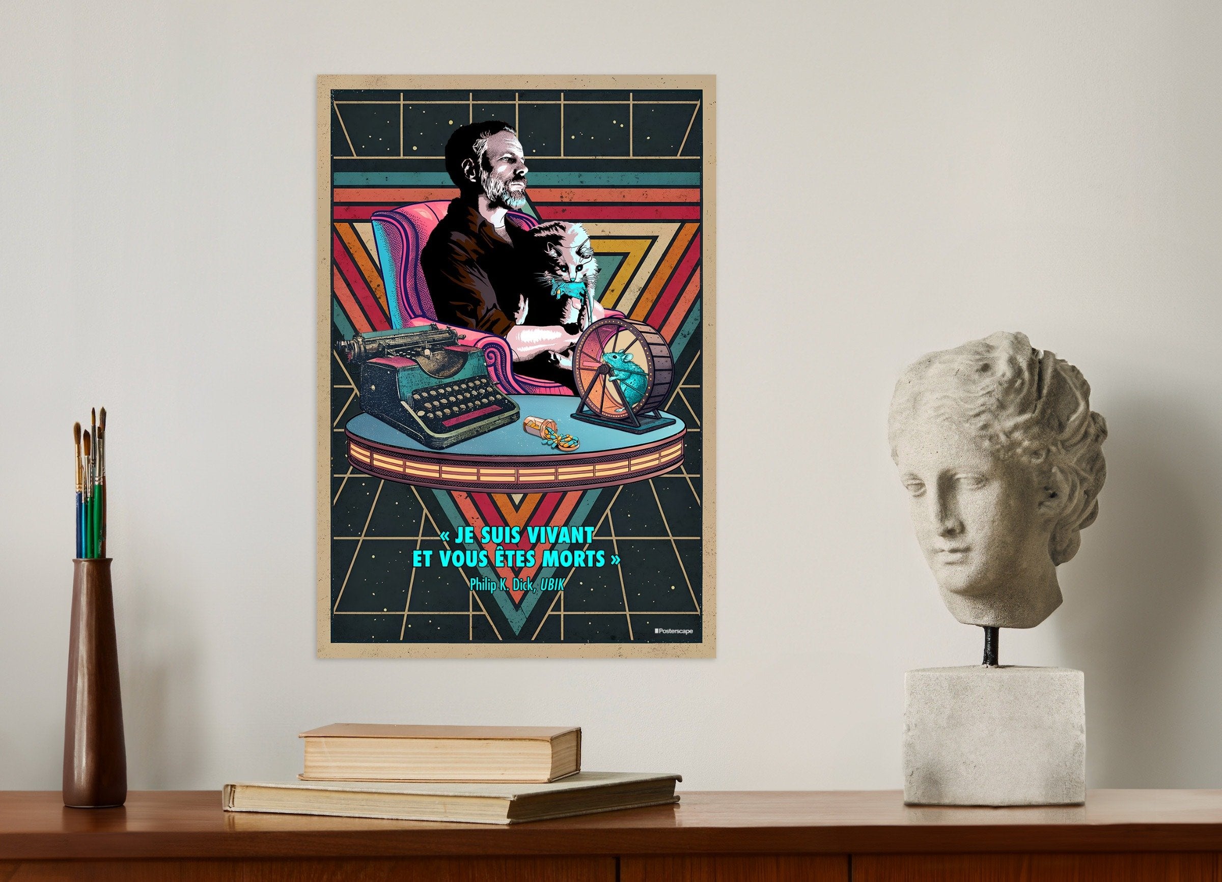 Philip K. Dick Quote Poster - "Ik Ben Levend En Jij Bent Dood" - Retro Sci-Fi Poster