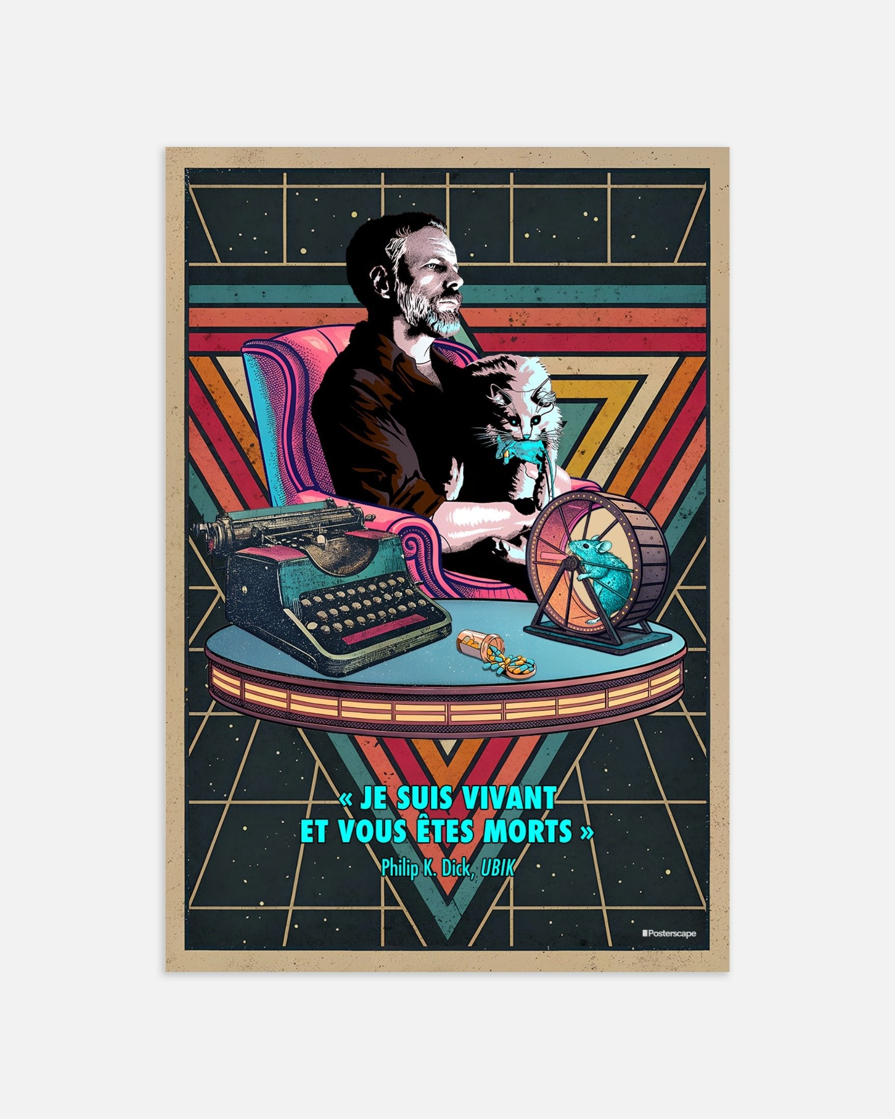 Philip K. Dick Quote Poster - "Ik Ben Levend En Jij Bent Dood" - Retro Sci-Fi Poster