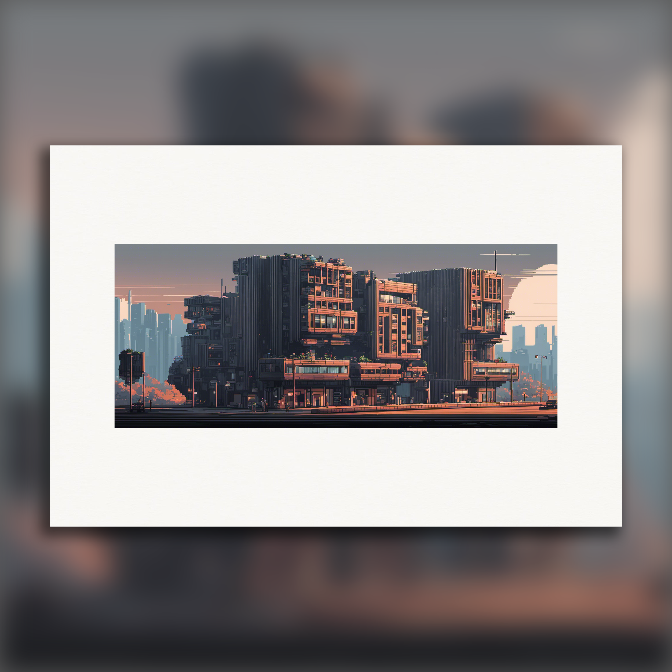Pixel Art, brutalist architectuur - Poster