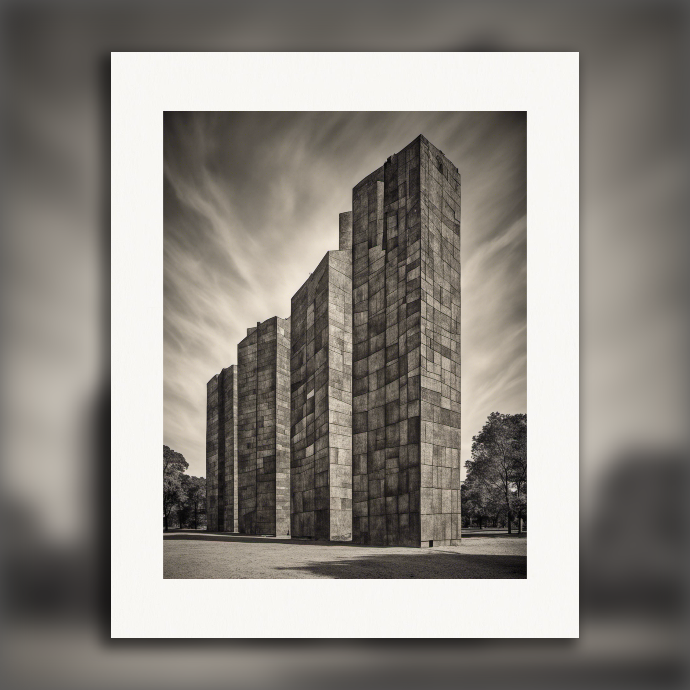 Abstracte composities met fantasierijke vormen, brutalistische gebouwen - Poster