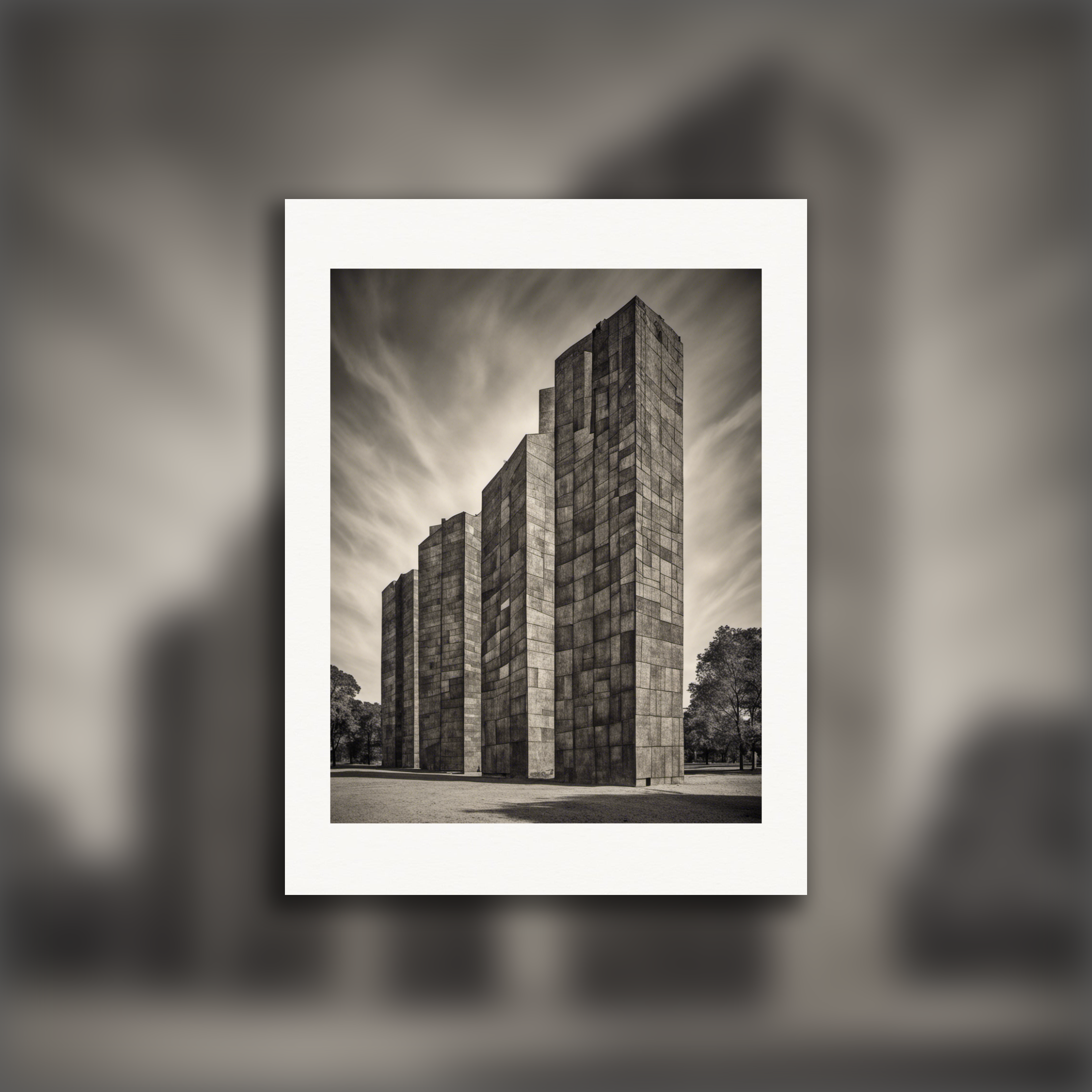Abstracte composities met fantasierijke vormen, brutalistische gebouwen - Poster
