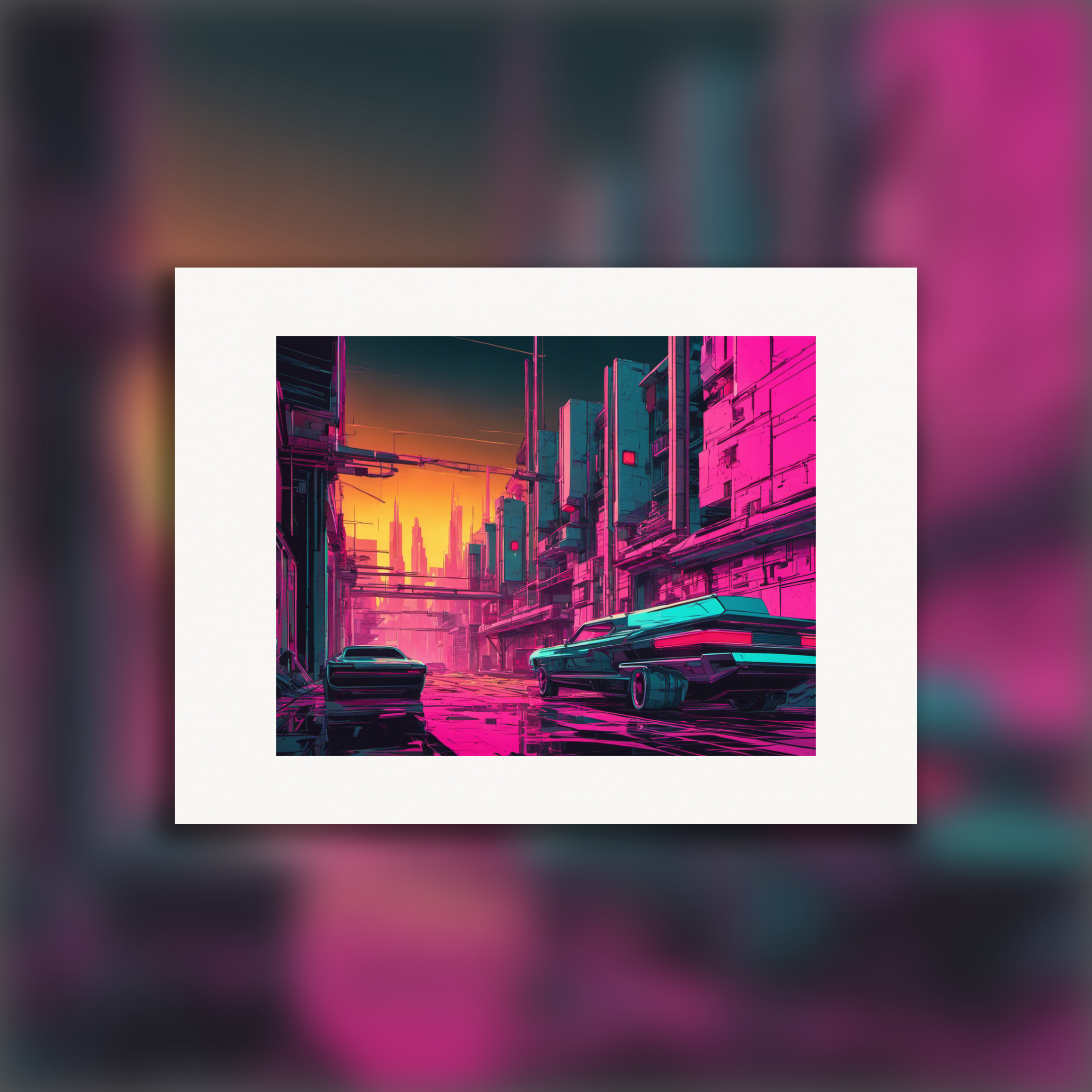 Neon punk, roze stad - Poster