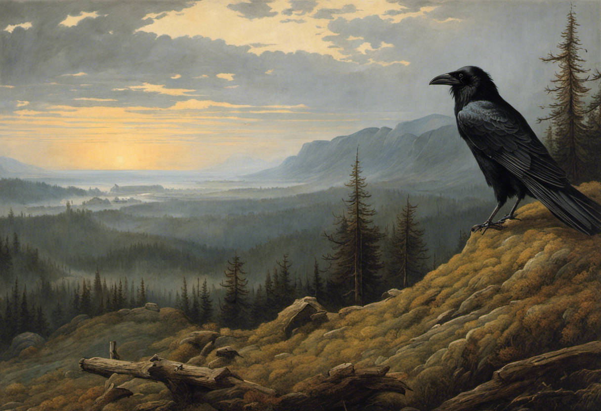 Betoverende landschappen die spirituele introspectie oproepen, een kraai - Poster