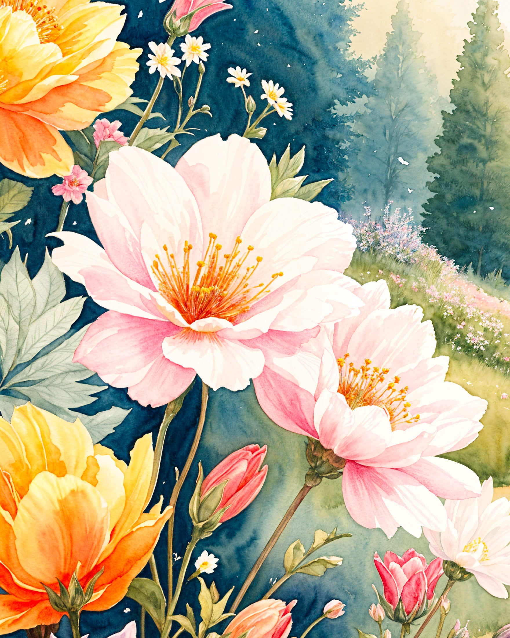 Aquarel bloemen verjaardag - Poster