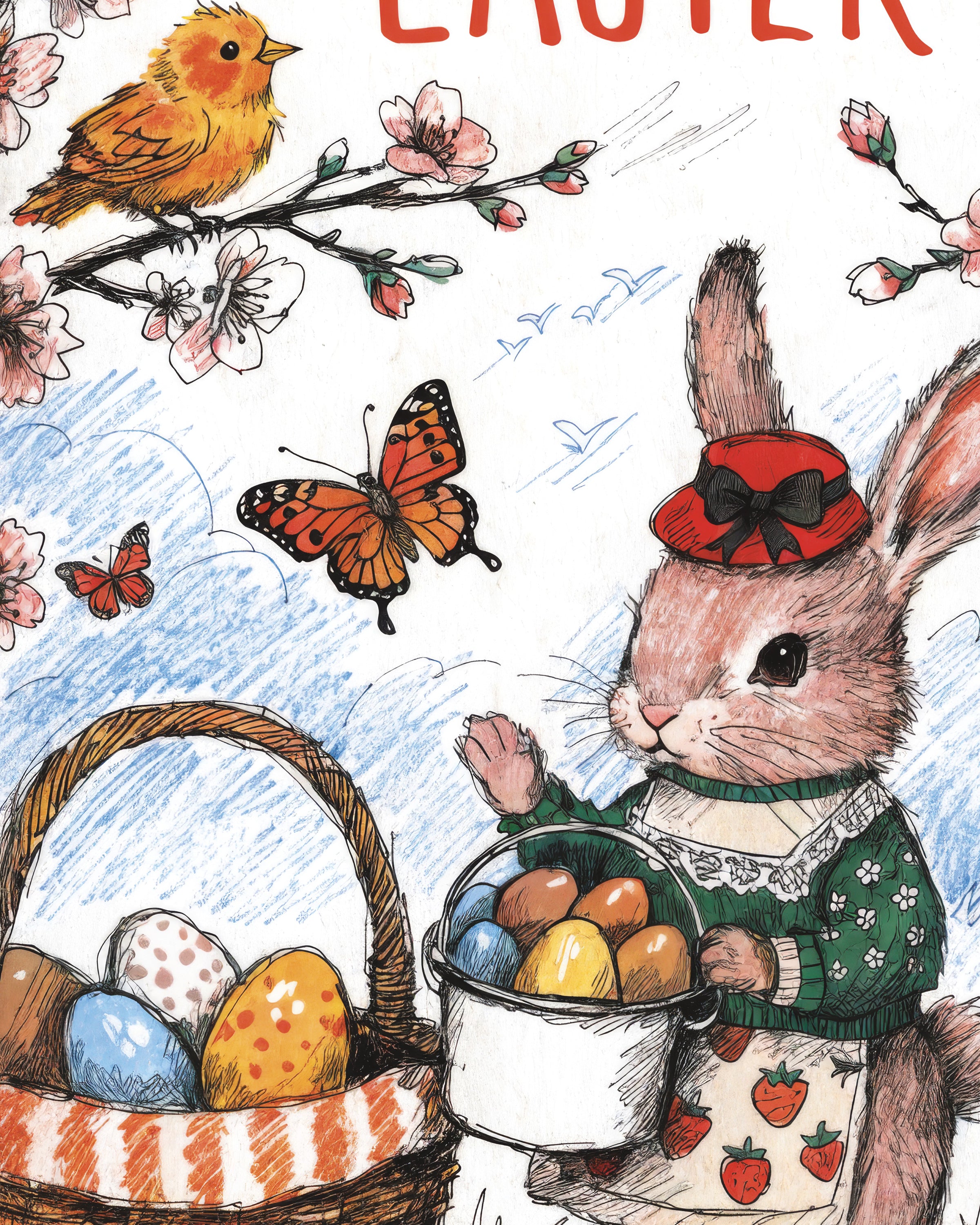 Vrolijke Paashaas in Bloementuin Poster