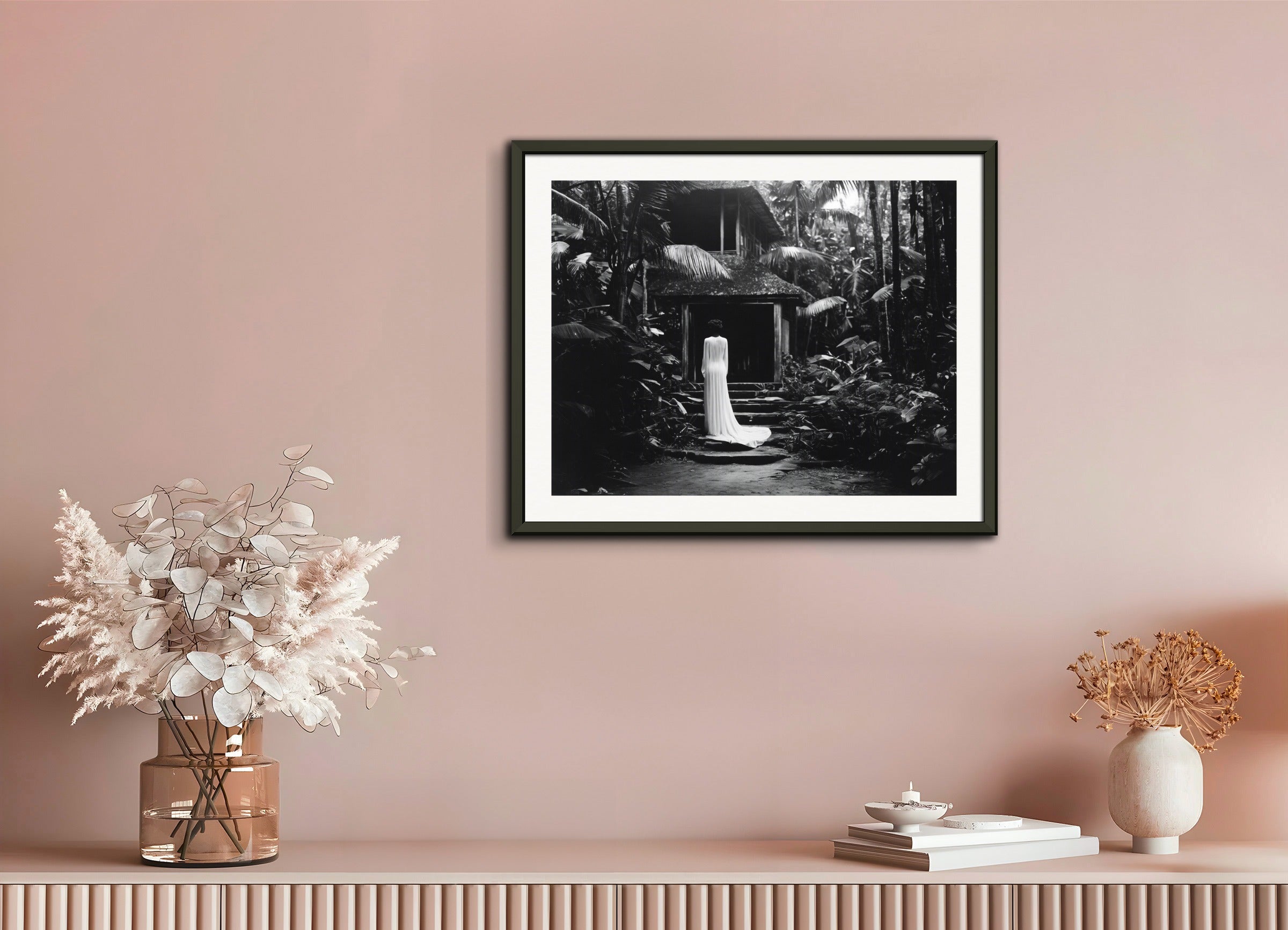 Poster with metal frame: XXth century american pictorialist and romantic photography of the 20th century, black and white,