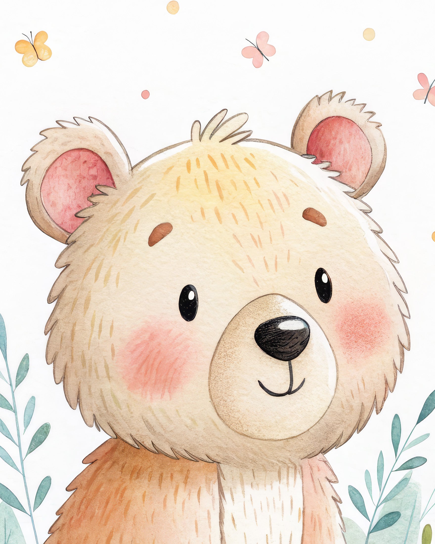 Schattige Beer Poster - Kinderkamer Muurdecoratie met Vlinders