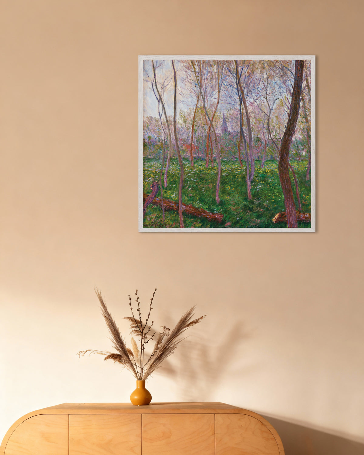 Poster Bennecourt (1887) van Claude Monet met witte houten lijst