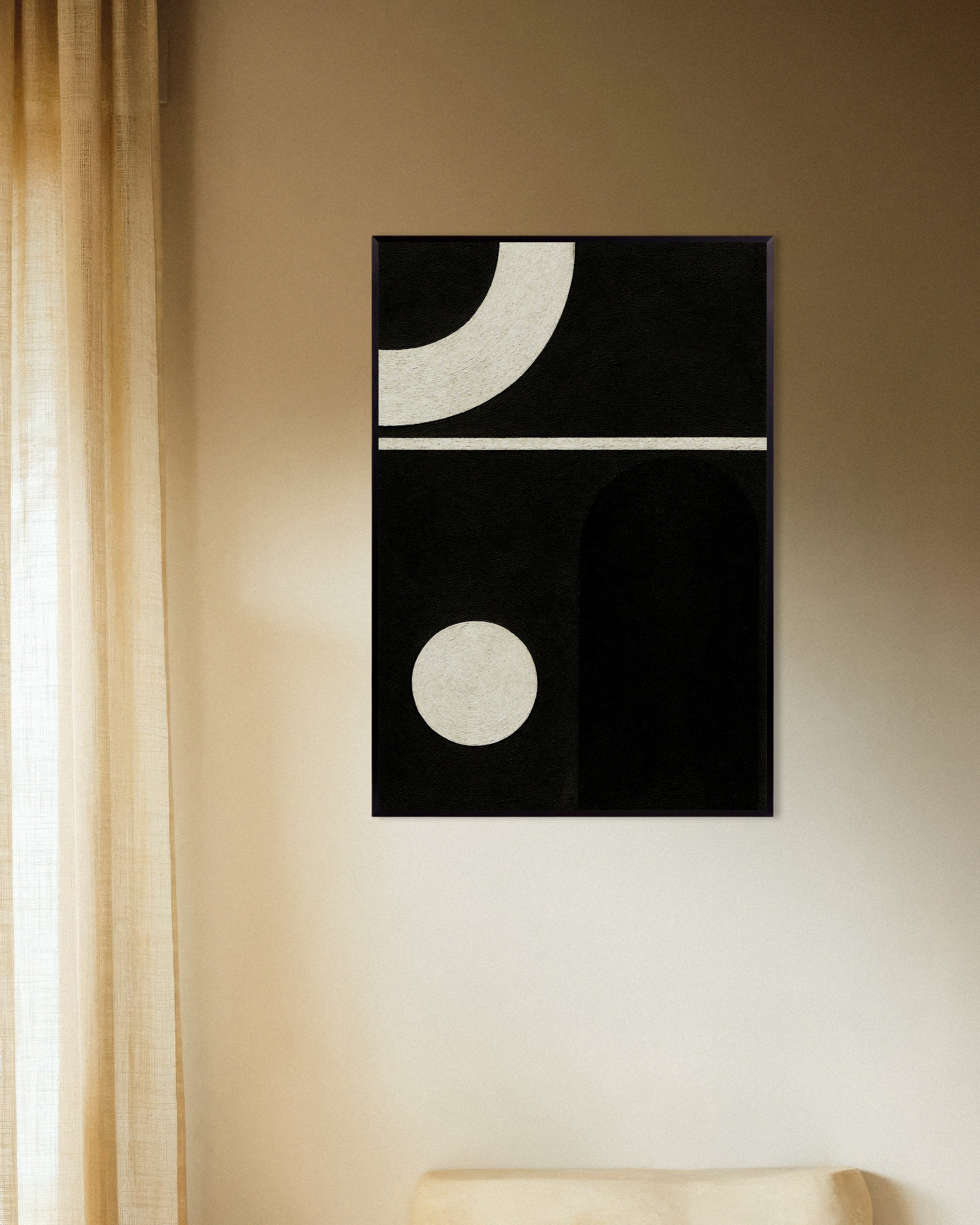 Poster of Black and white shapes – Minimalist geometric poster, with metal frame