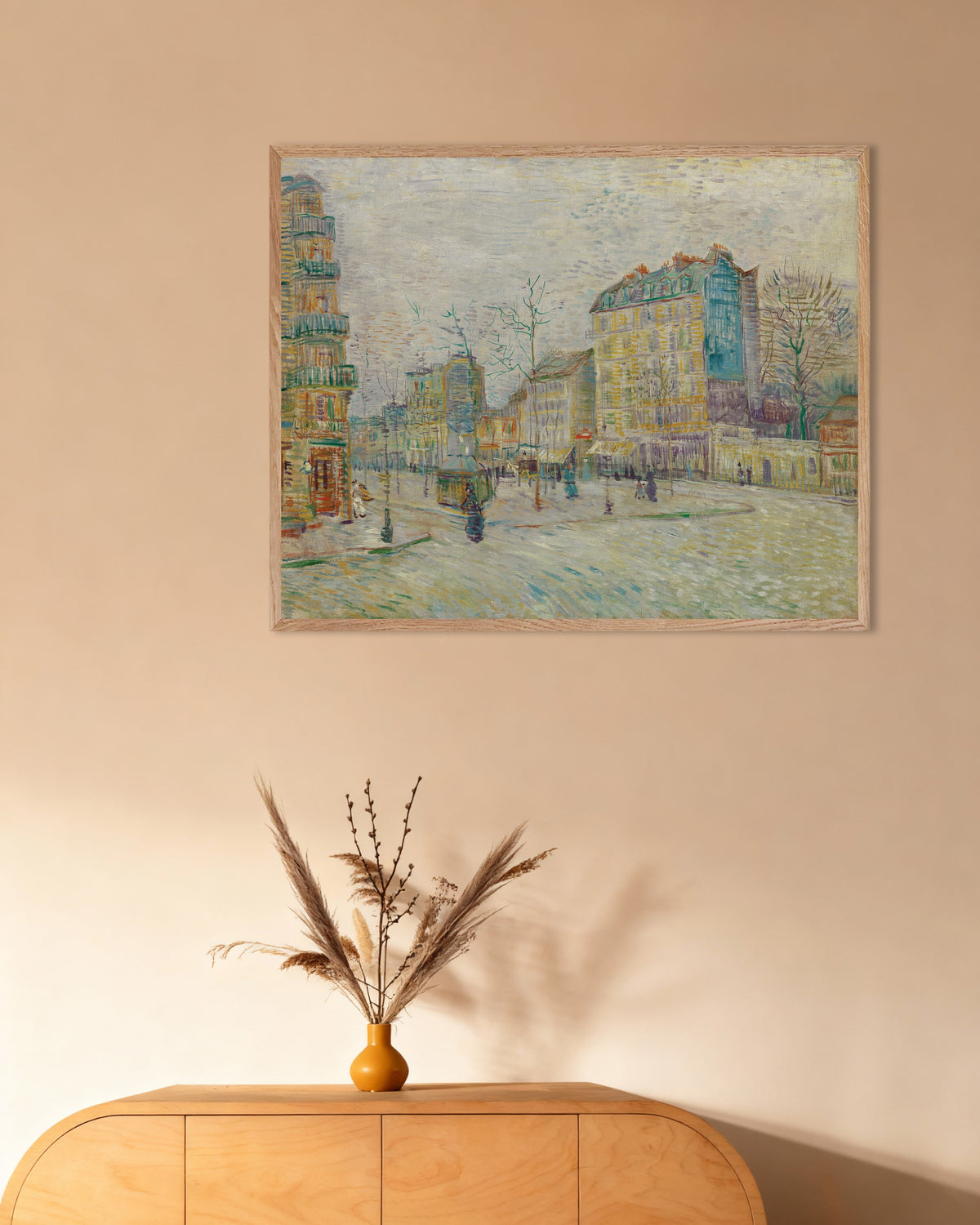 Poster van Boulevard de Clichy (1887) van Vincent van Gogh, met naturel houten lijst