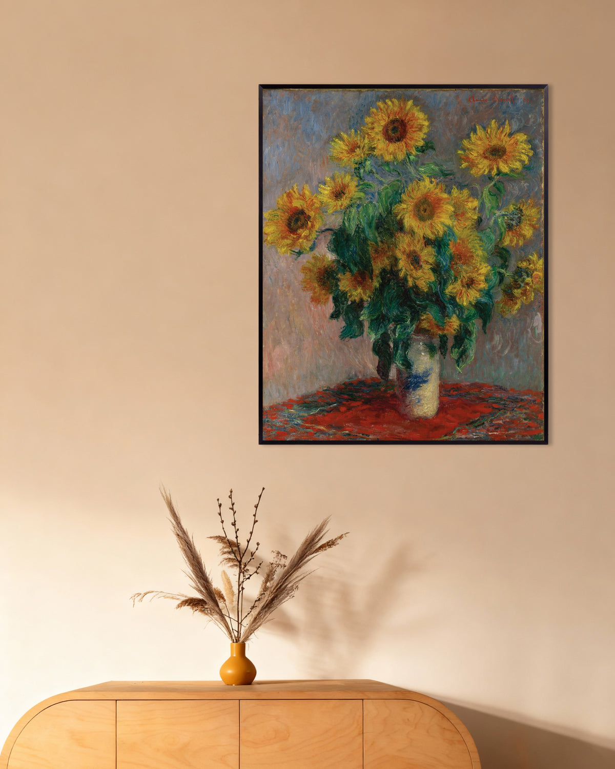Poster Boeket zonnebloemen (1881) van Claude Monet met metalen lijst