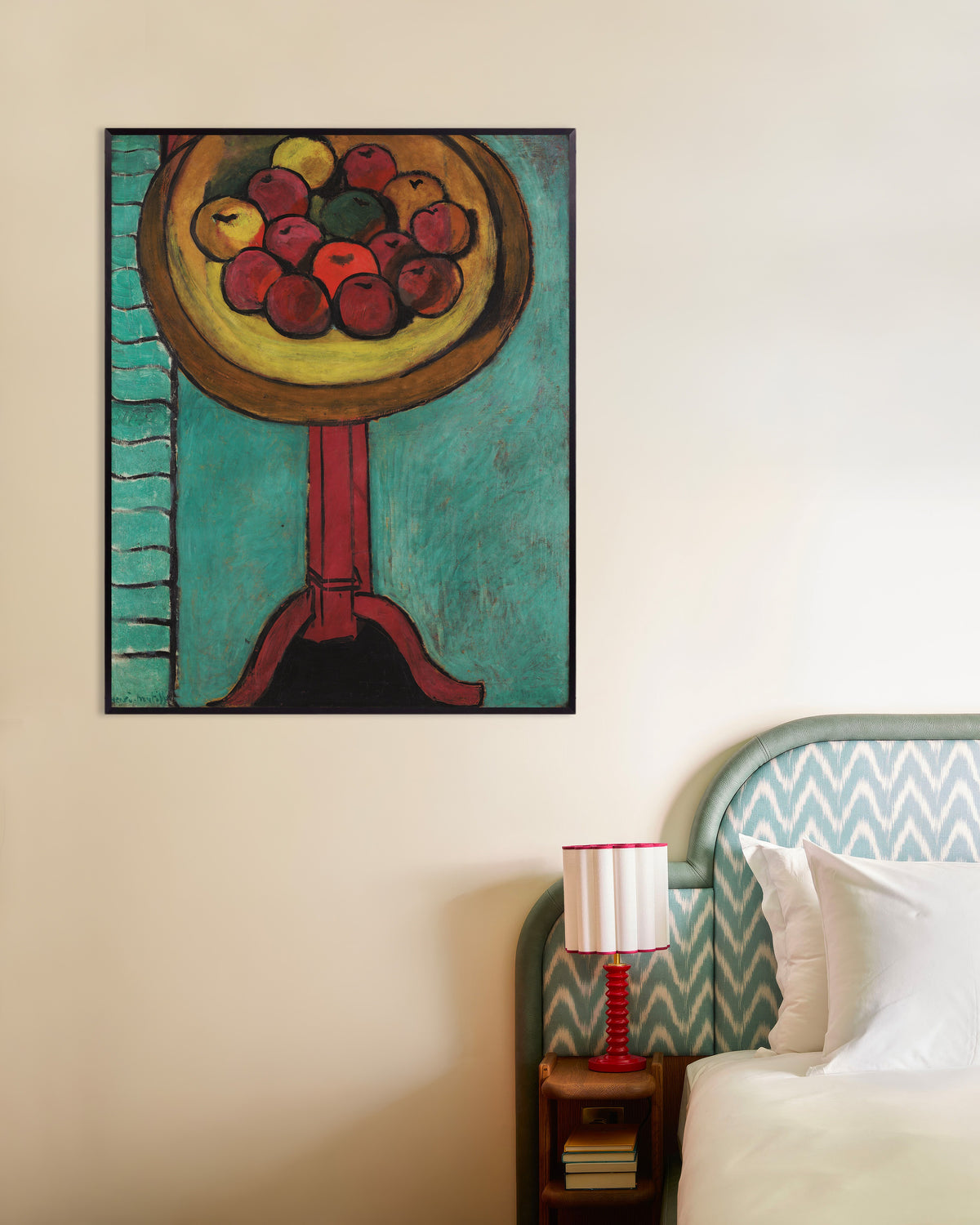 Poster van Schaal met appels op een tafel (1916) van Henri Matisse, met metalen lijst