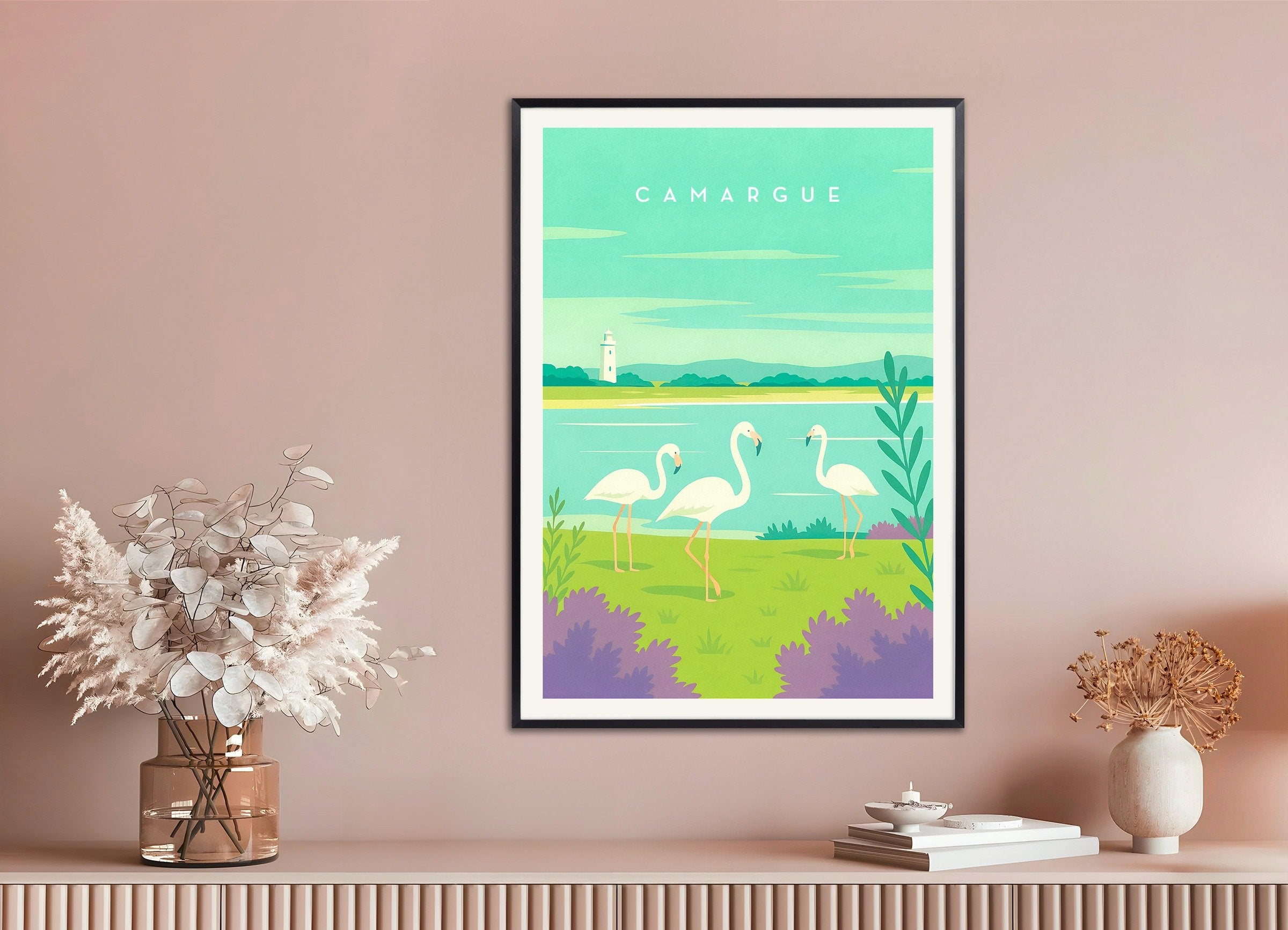Poster of Camargue Travel Poster - French Wetlands, with metal frame