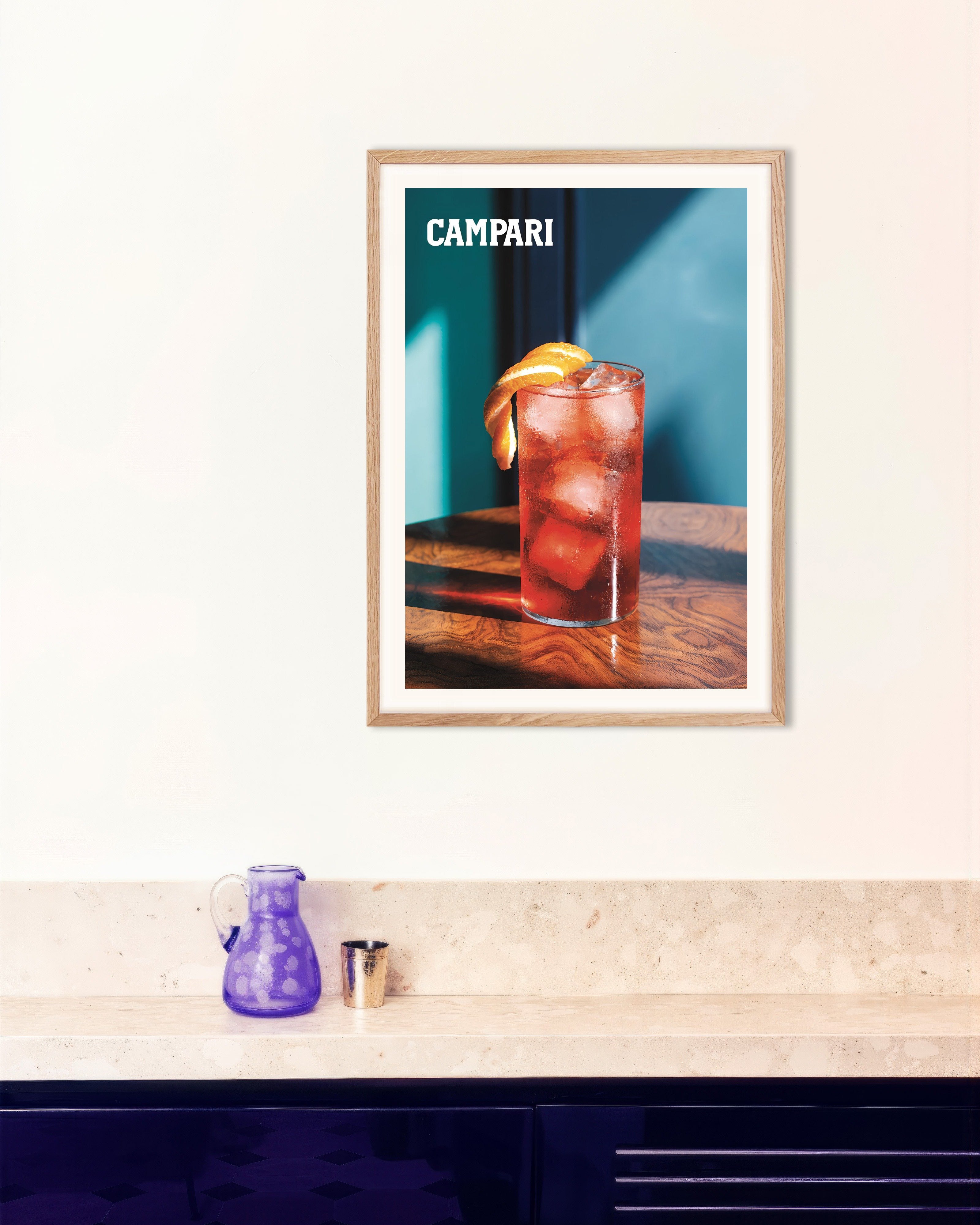 Poster of Campari Cocktail with Orange Twist Poster, with natural wooden frame