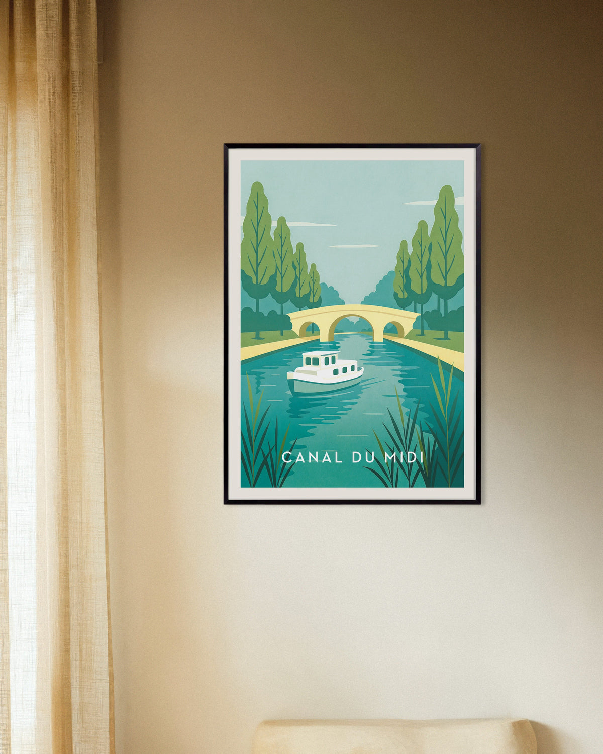 Poster van Reisposter Canal du Midi, Franse waterweg, met metalen lijst