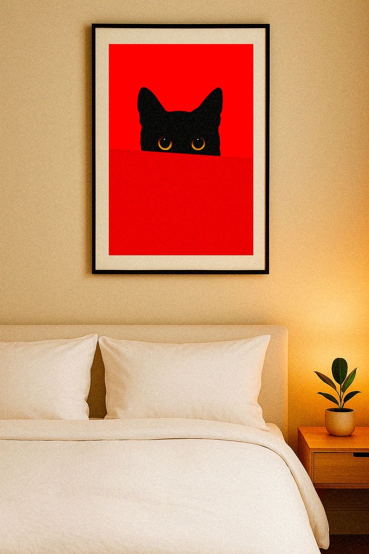 Kat achter een rode muur - Poster
