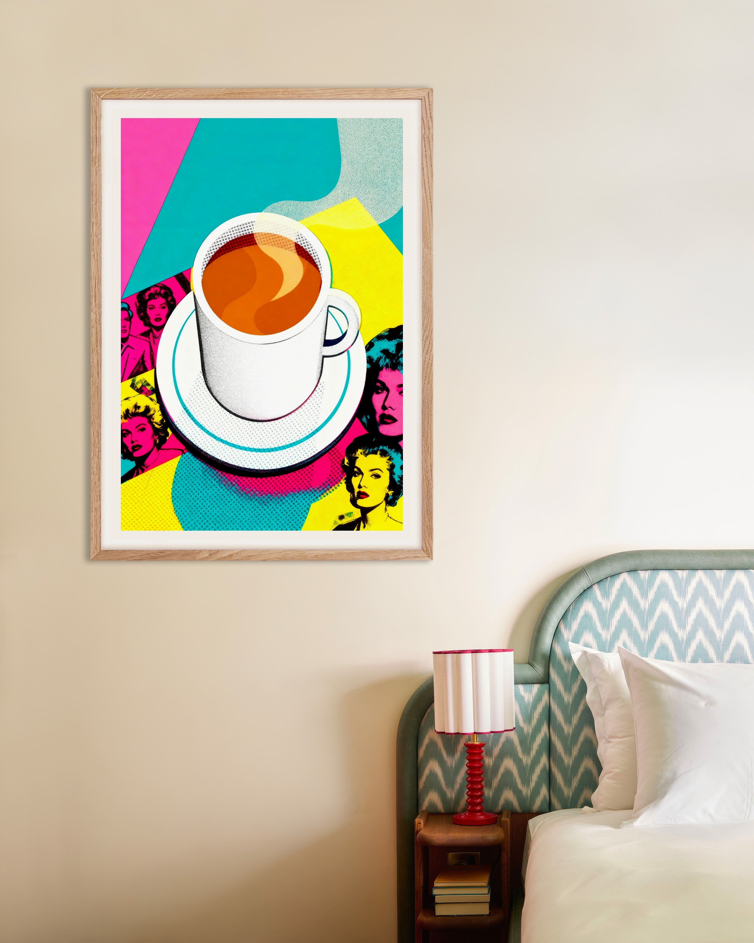 Poster of Coffee poster pop art – Andy Warhol style print, with natural wooden frame
