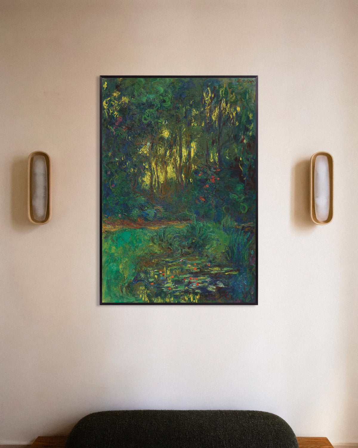 Poster Hoek van de waterlelievijver (1918–1919) van Claude Monet met metalen lijst