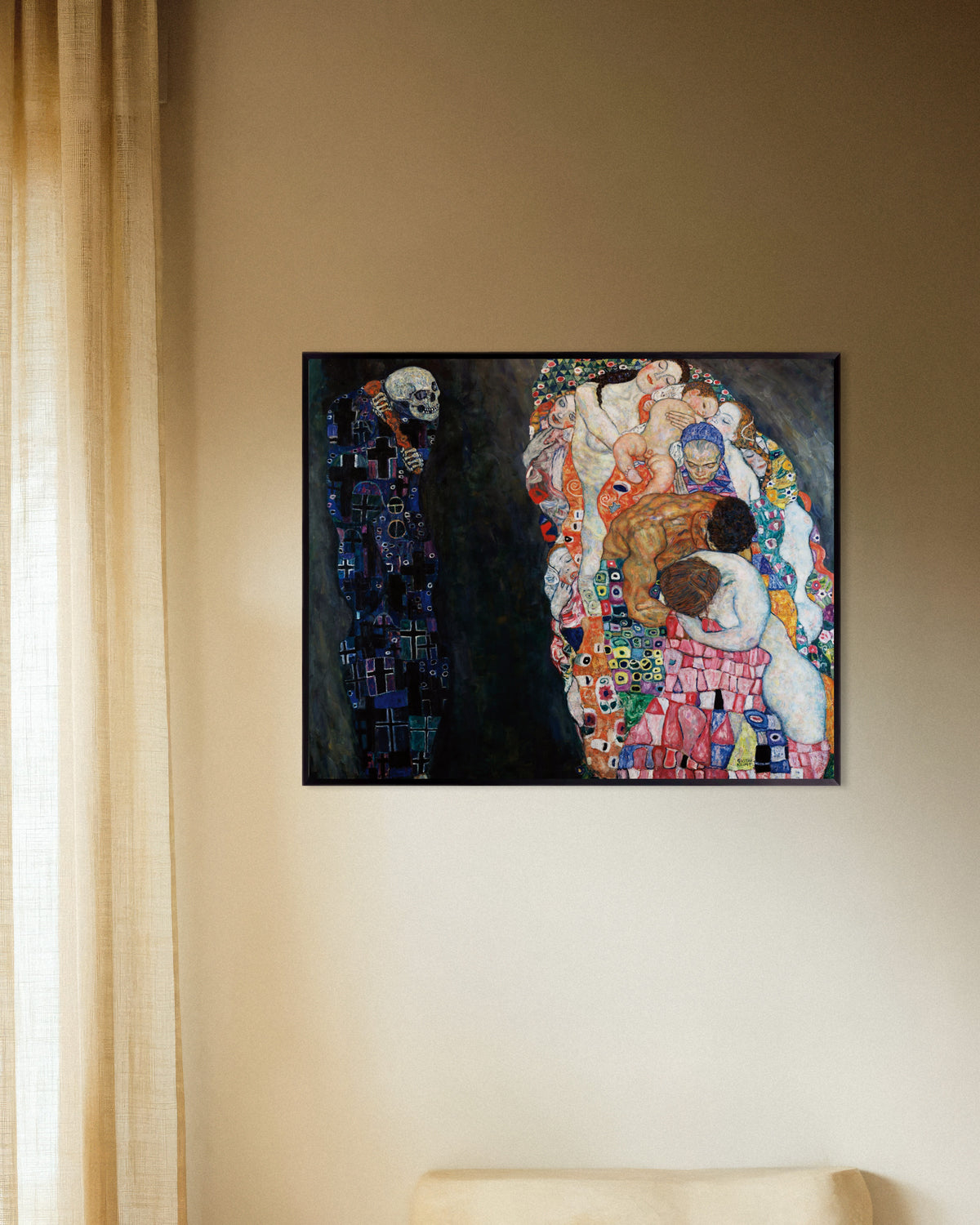 Poster van Dood en leven (1910–1915) van Gustav Klimt, met metalen lijst