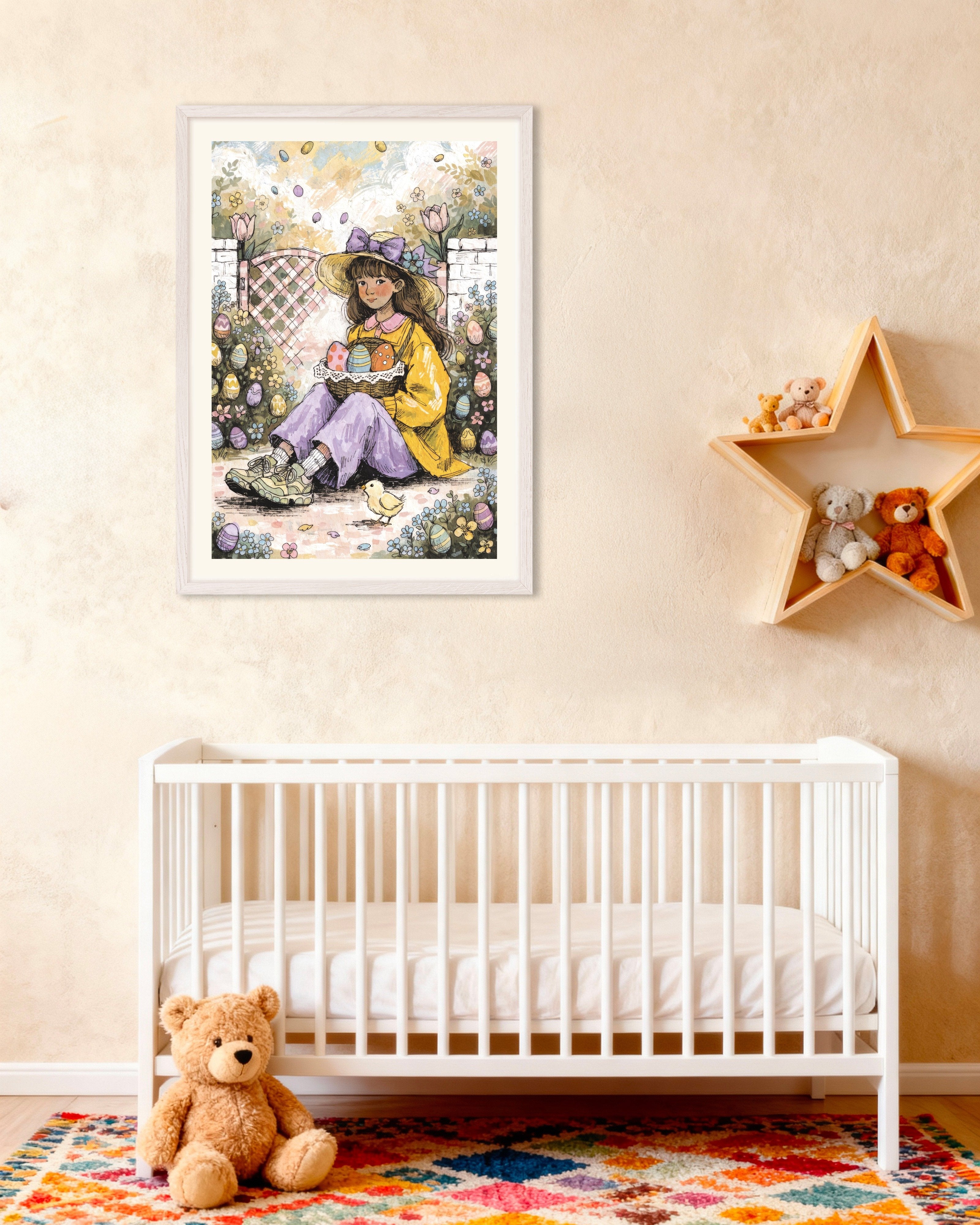 Poster of Easter Garden Girl Poster, with white wooden frame
