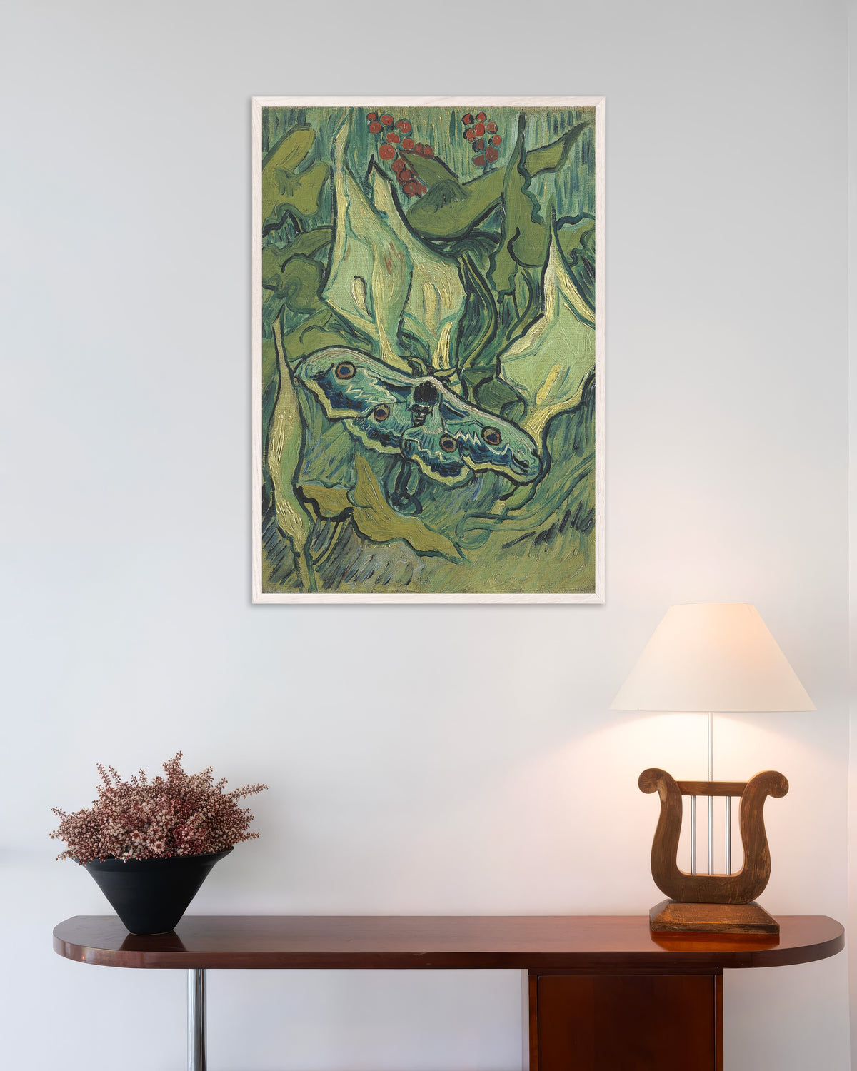 Poster van Keizersvlinder (1889) van Vincent van Gogh, met witte houten lijst