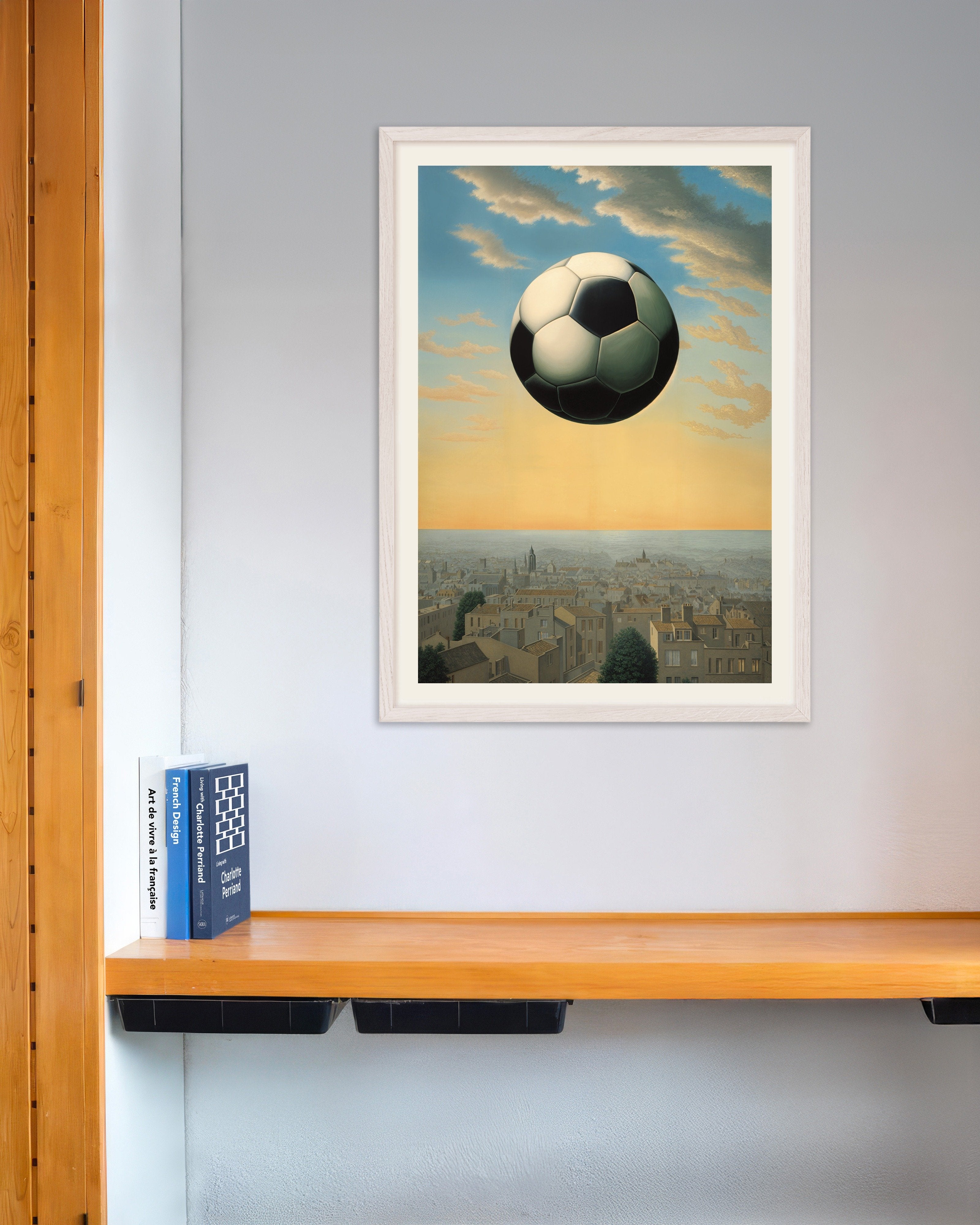 Poster of Football Rules the World, with white wooden frame