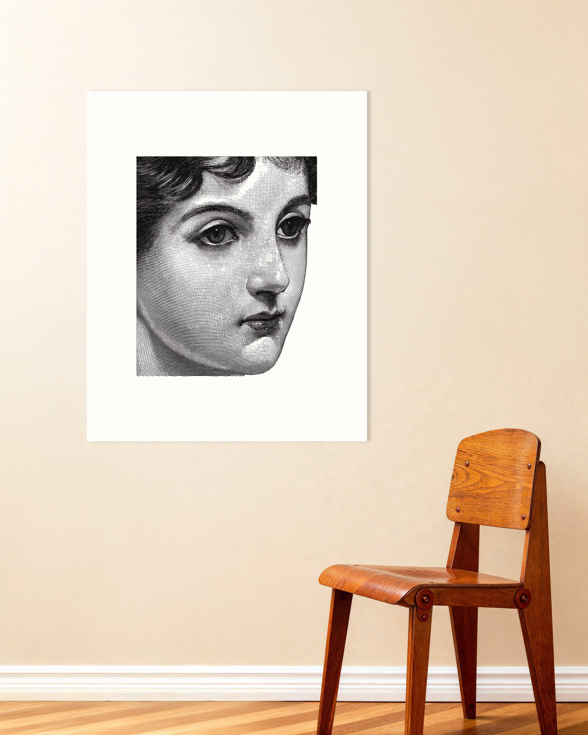 Poster of Halftone Female Portrait in Black and White - Poster