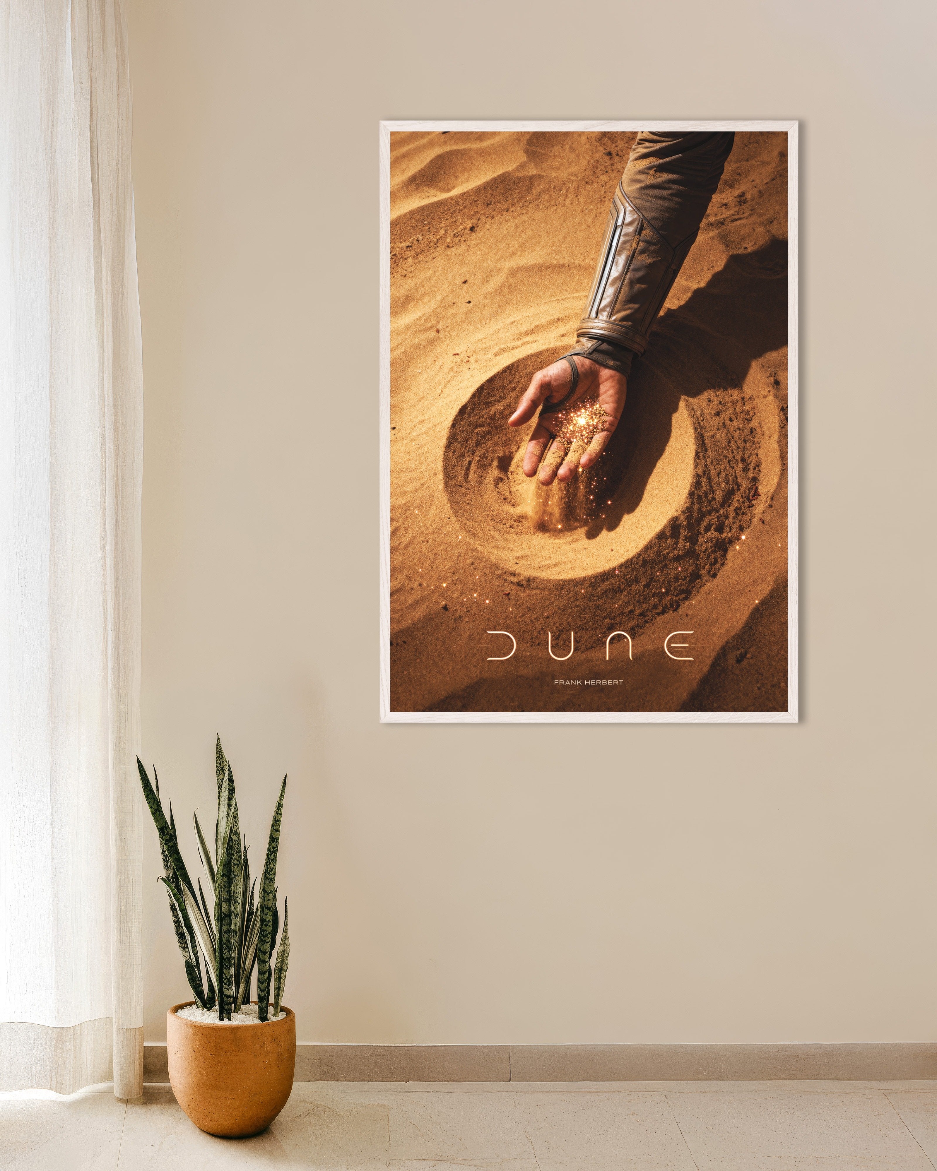 Poster of Hand of Sand on a Dune, Poster, with white wooden frame