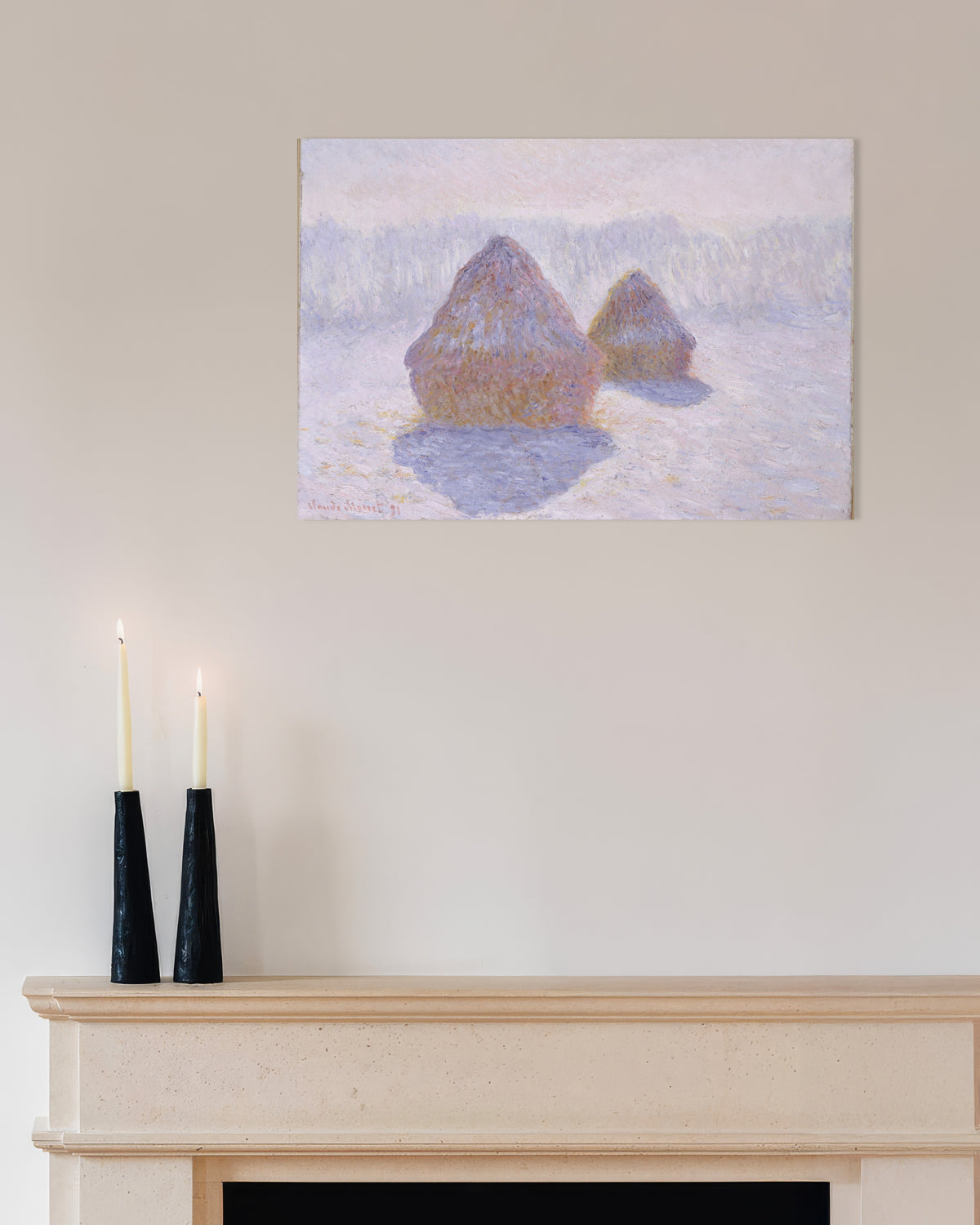 Poster Graanschelven, effect van sneeuw en zon (1891) van Claude Monet