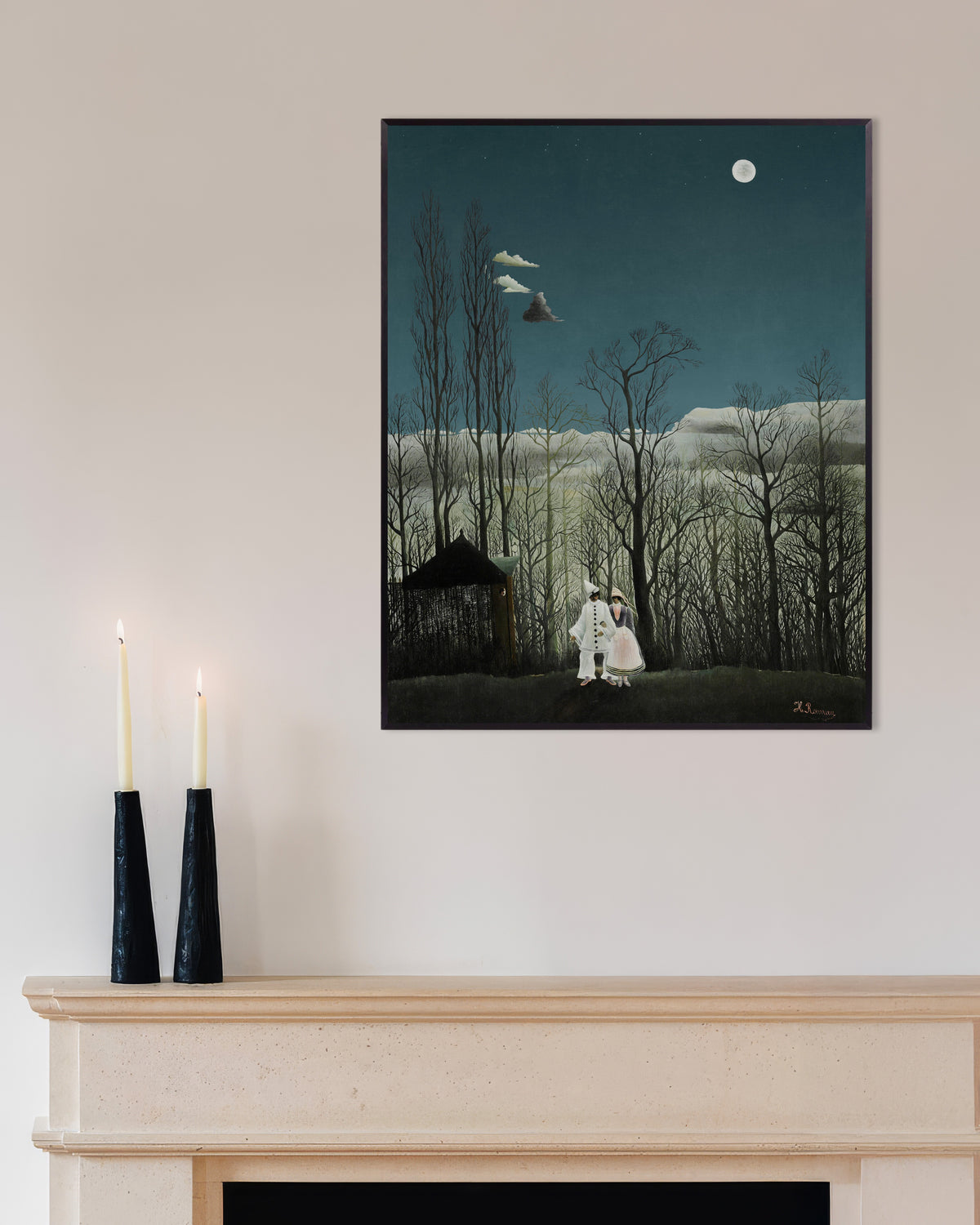 Poster van Henri Rousseau - Een carnavalsavond (detail), met metalen lijst
