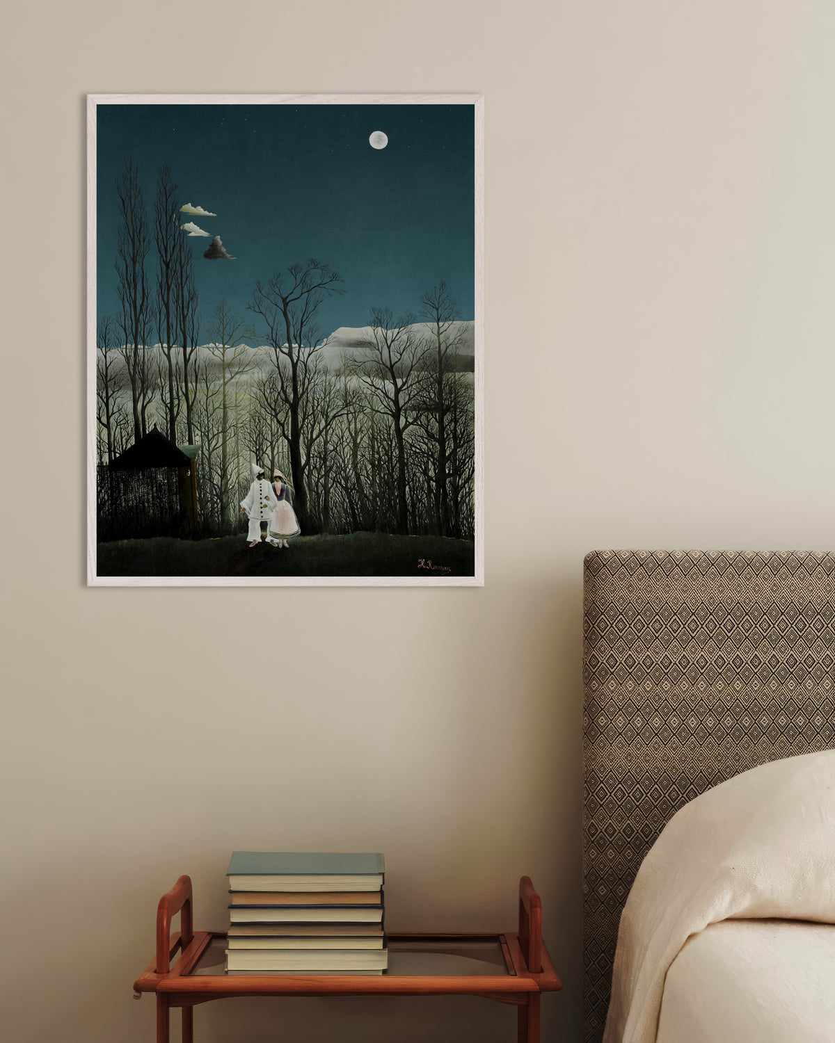 Poster van Henri Rousseau - Een carnavalsavond (detail), met witte houten lijst
