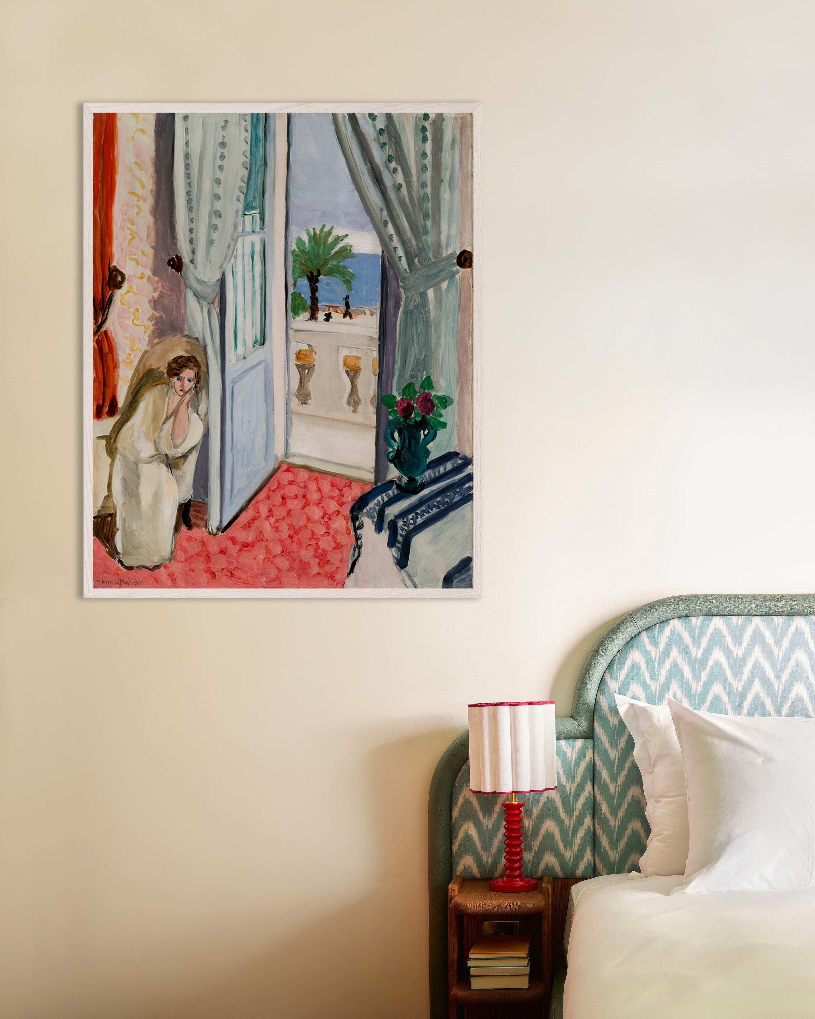 Poster of Interior at Nice (ca. 1919) by Henri Matisse, with white wooden frame