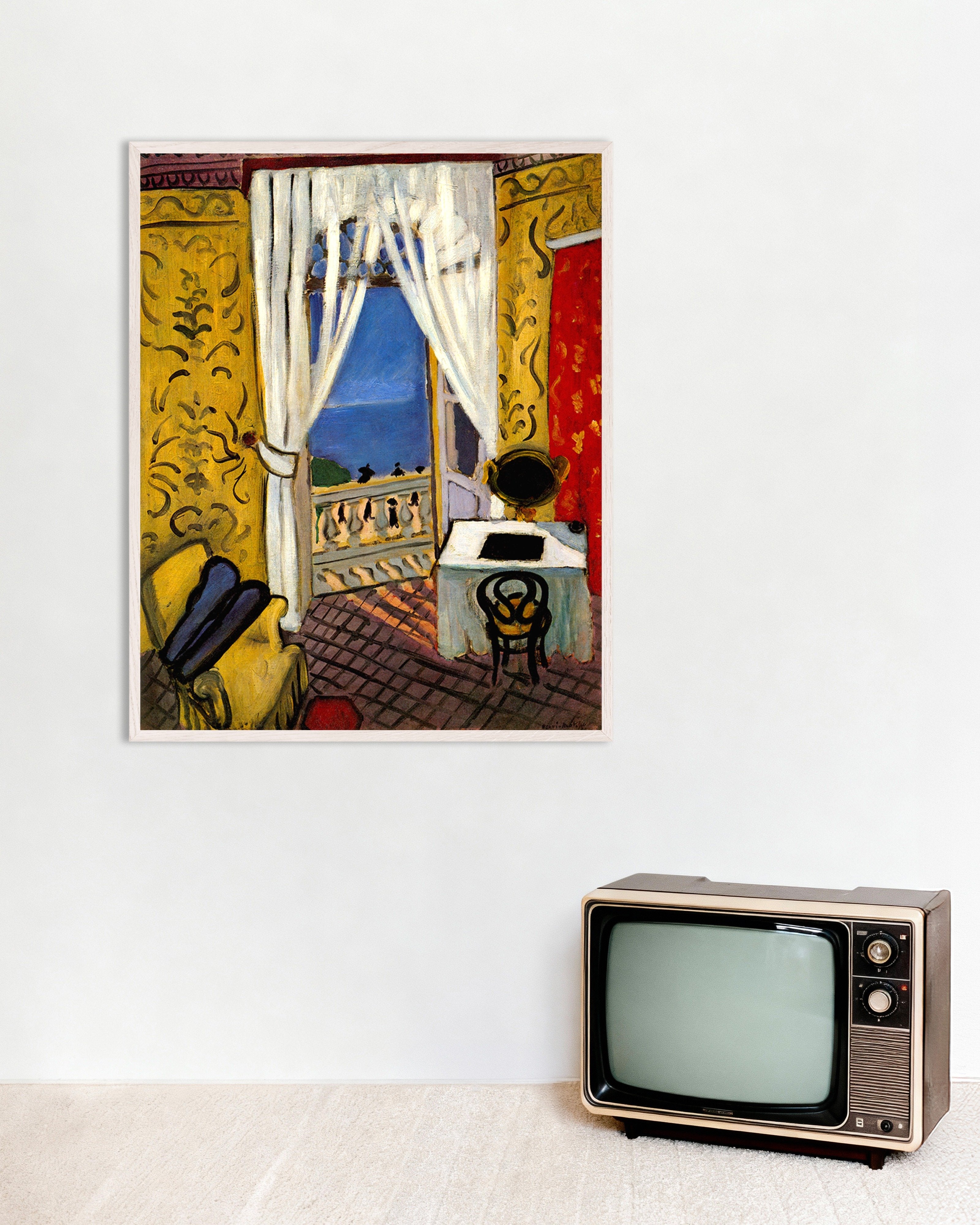 Poster of Interior with a Violin Case (1918-1919) by Henri Matisse, with white wooden frame