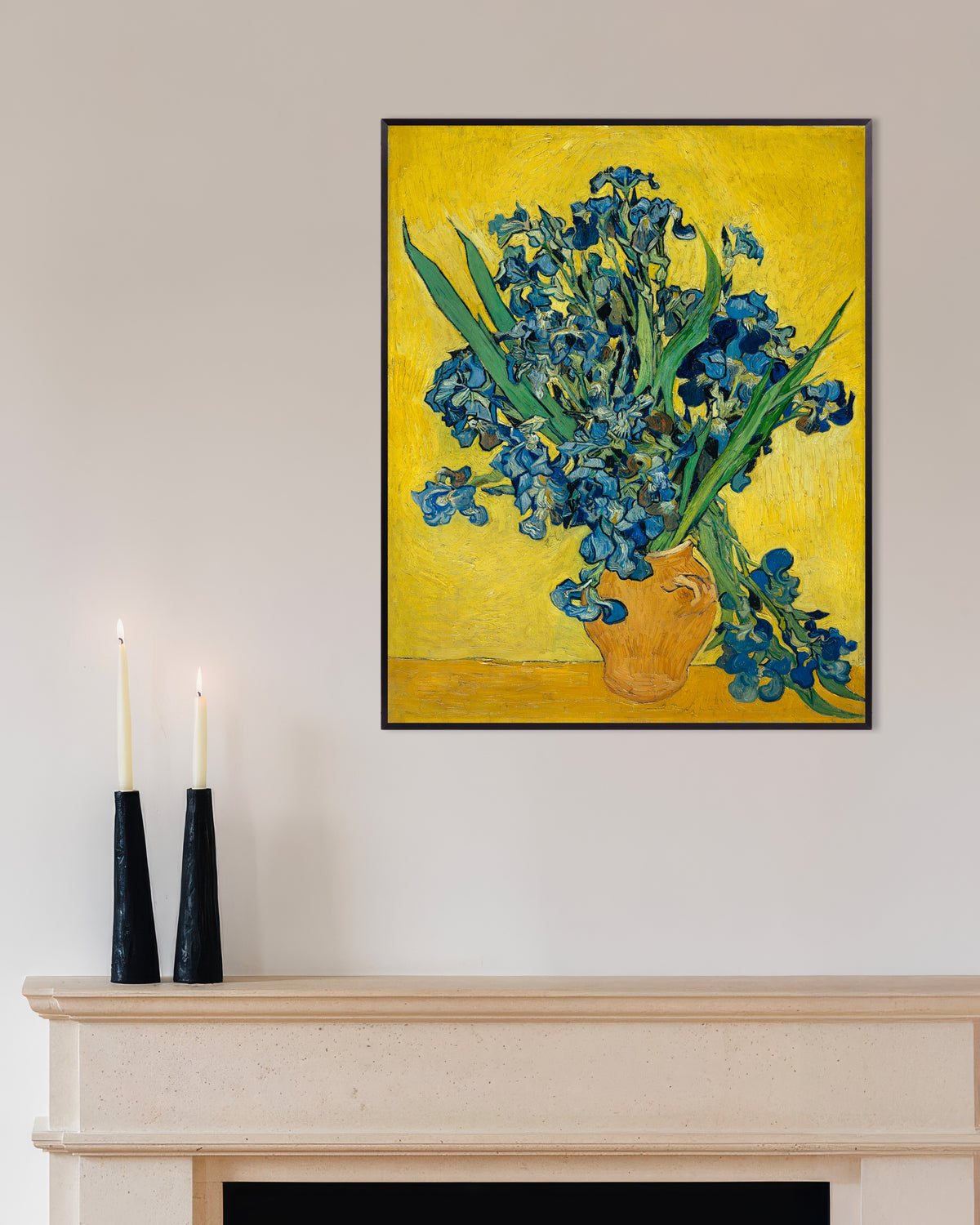 Poster van Irissen in een vaas (1890) van Vincent van Gogh, met metalen lijst