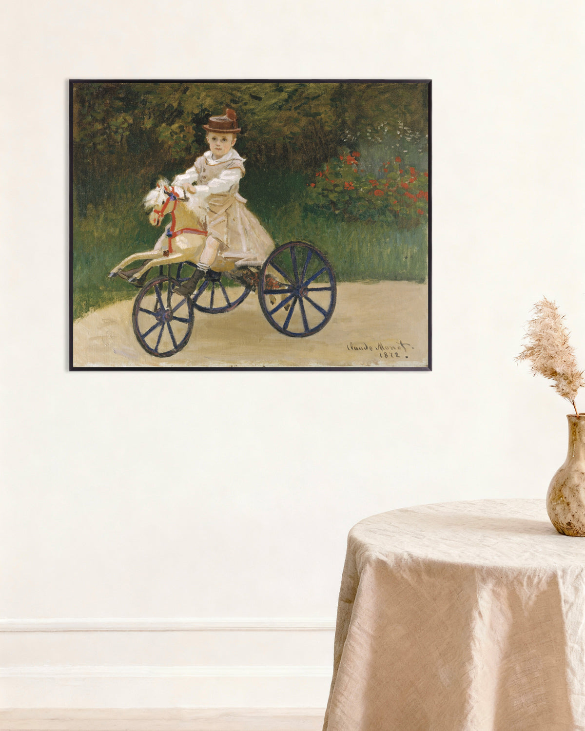 Poster Jean Monet op zijn stokpaardje (1872) van Claude Monet met metalen lijst