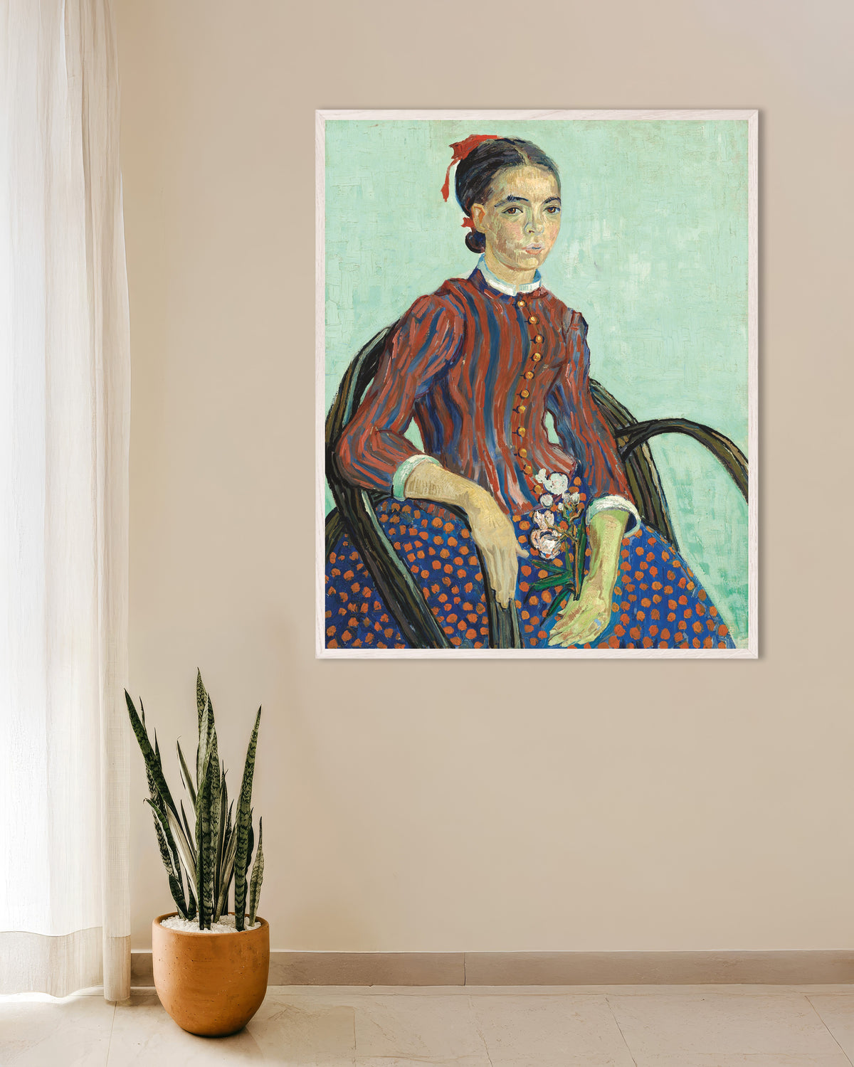 Poster La Mousmé (1888) van Vincent van Gogh, met witte houten lijst