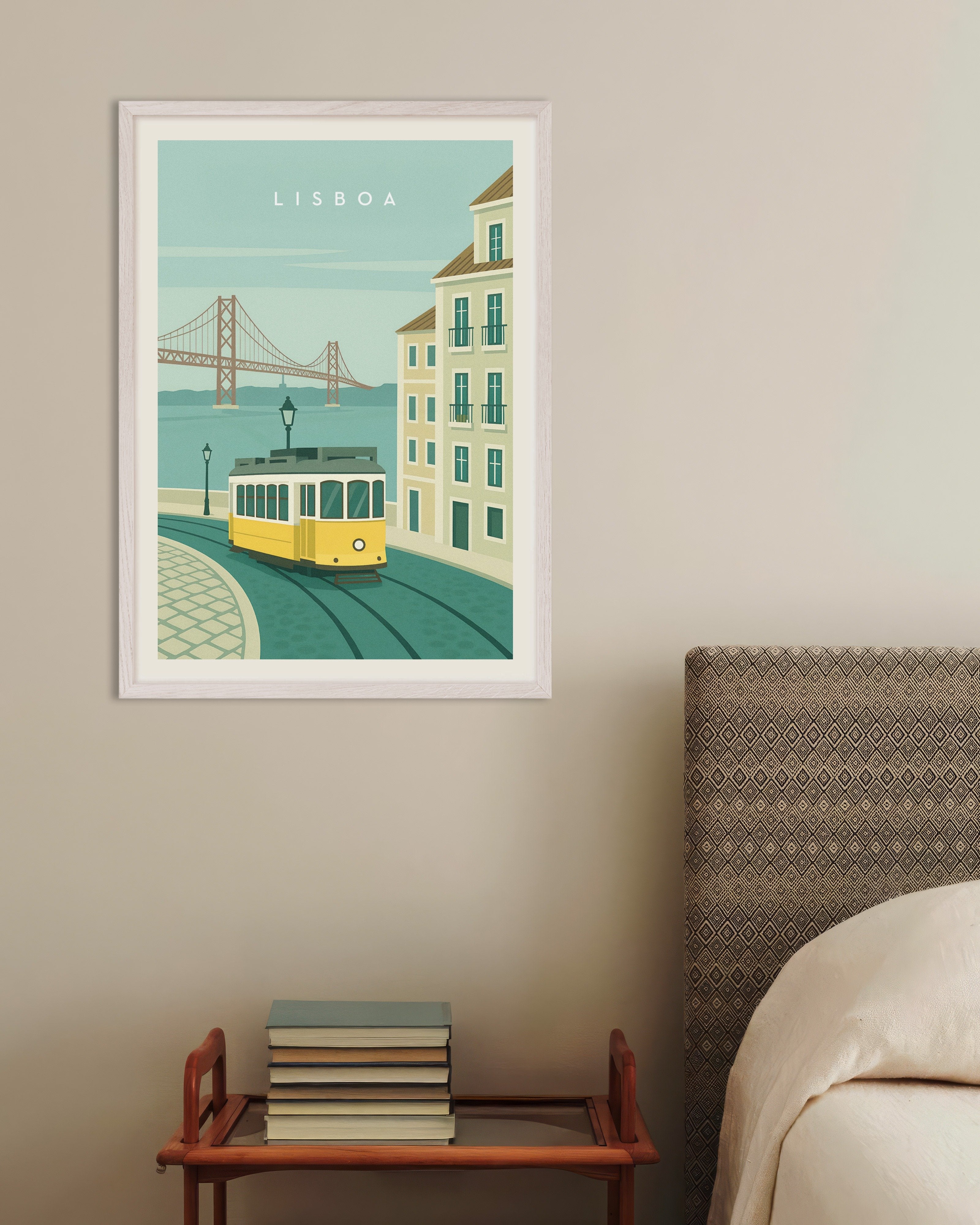 Poster of Lisbon Tram Wall Art Print, with white wooden frame
