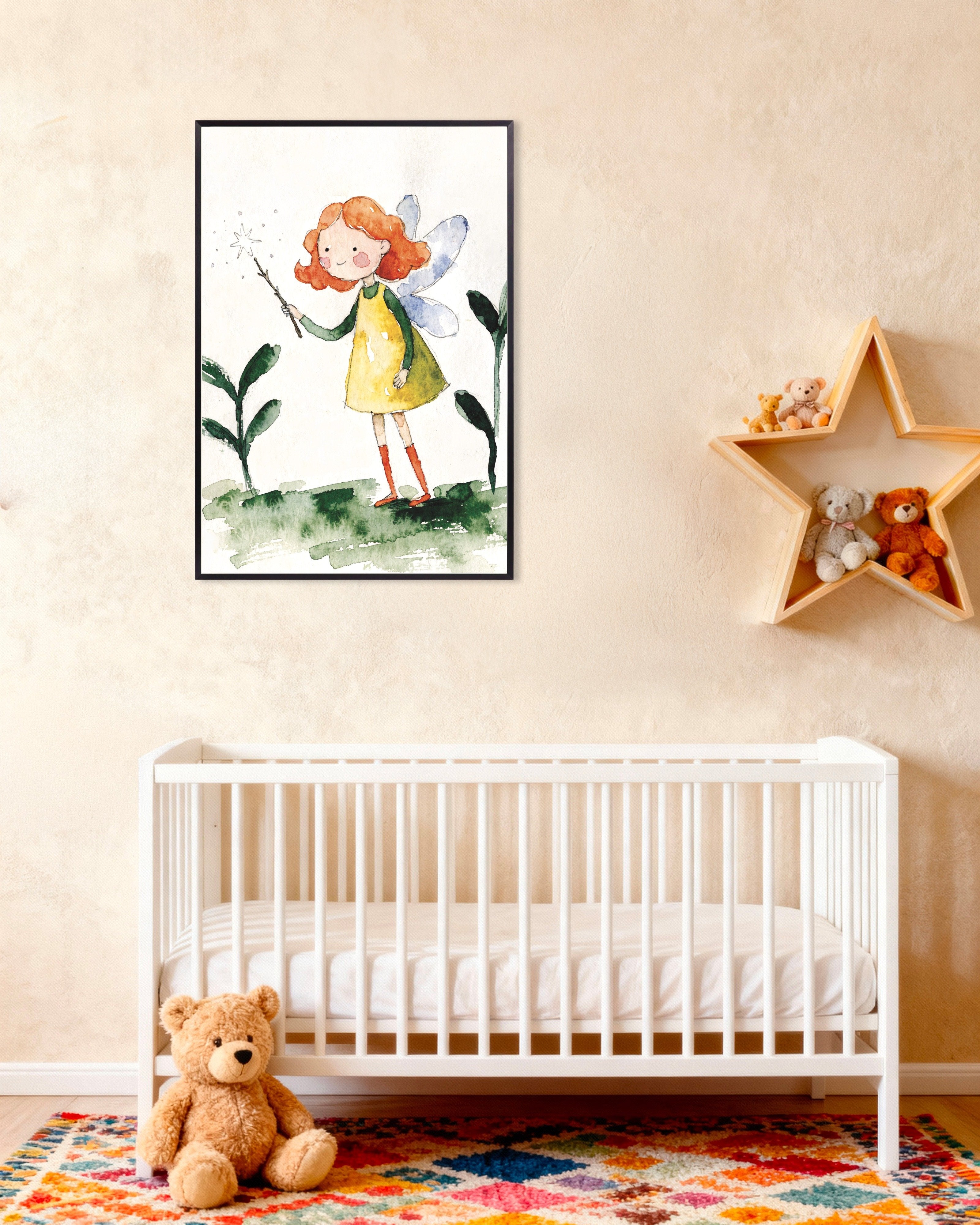 Poster of Little Fairy with Magic Wand - Watercolor Poster, with metal frame