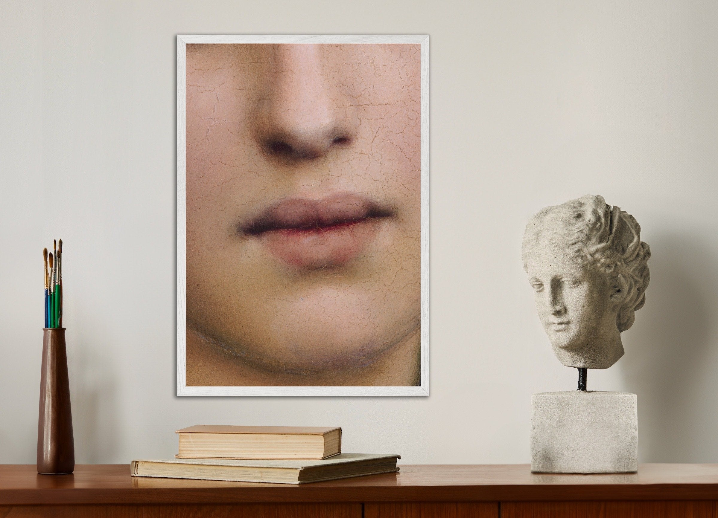 Poster of Louis Janmot "Fleur des Champs" Lips Detail - Fine Art Print, with white wooden frame