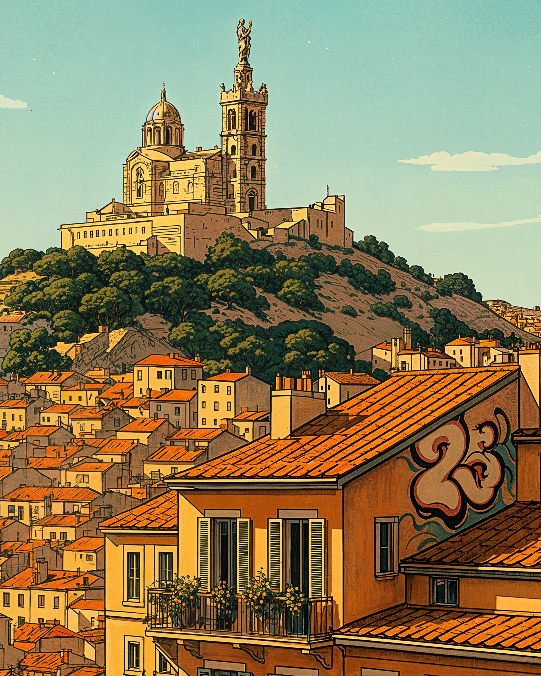 Marseille Poster – Notre-Dame de la Garde Stadsgezicht