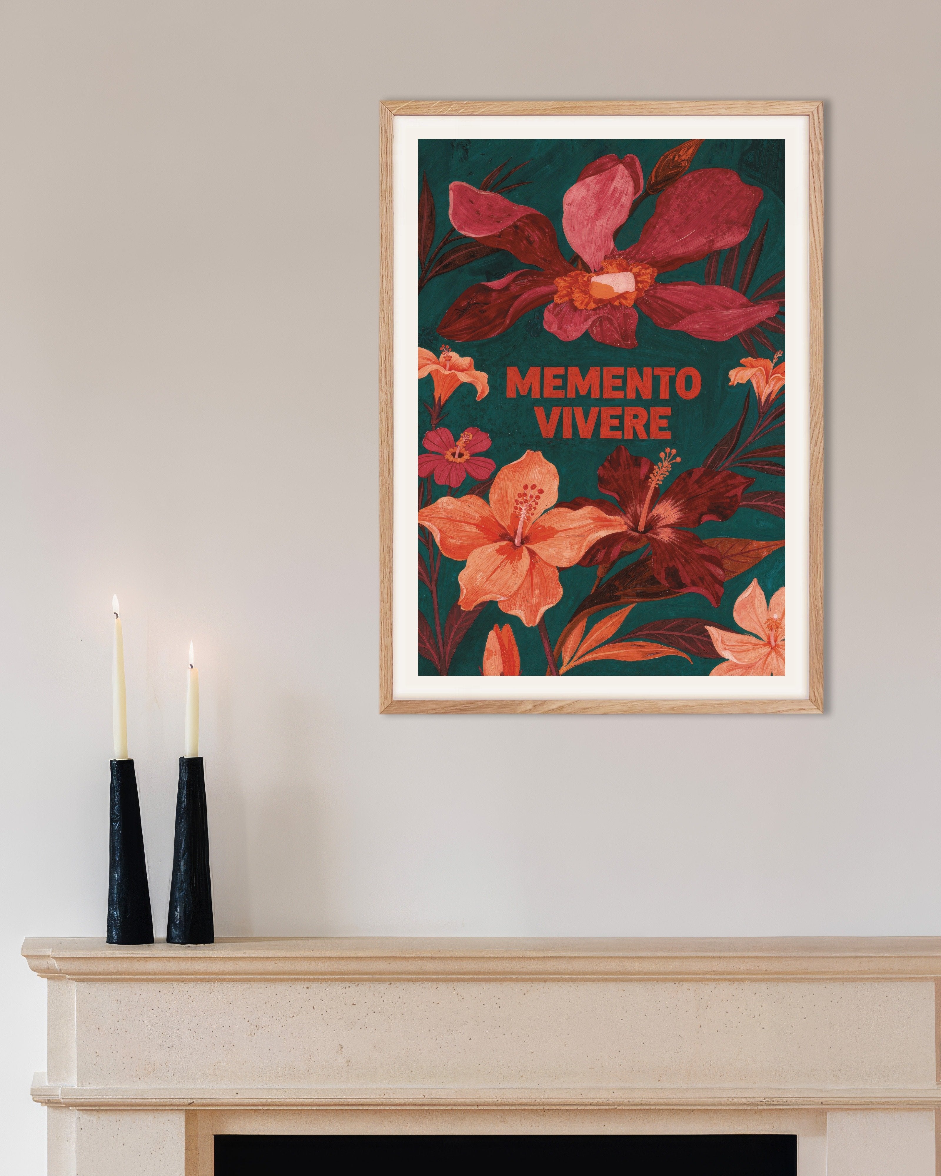 Poster of Memento Vivere Floral Poster, with natural wooden frame