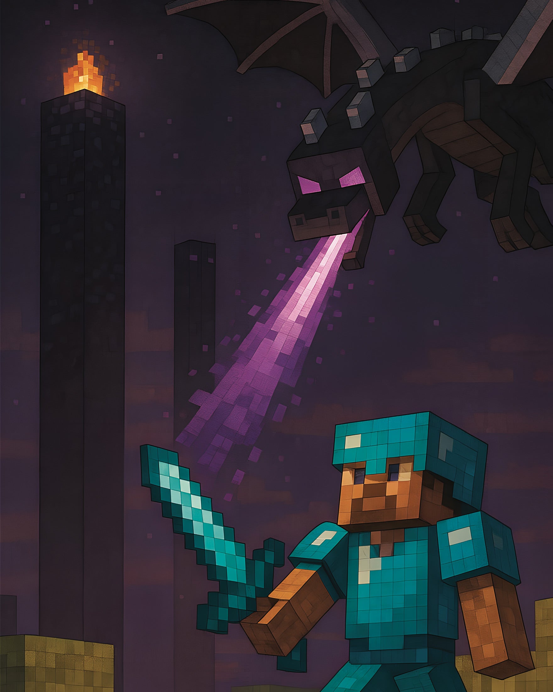 Minecraft Ender Dragon Gevecht – ridder vs. draak poster