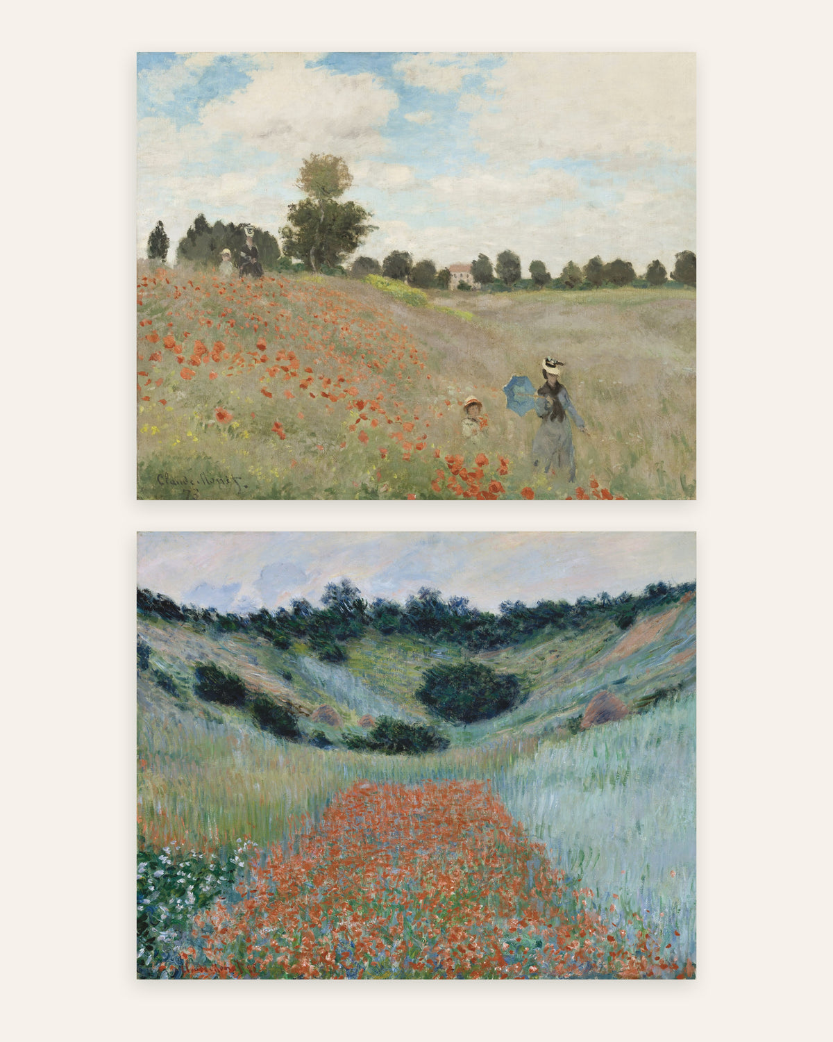 Monet klaprozen posters, set van 2: Argenteuil en Giverny, zonder lijst