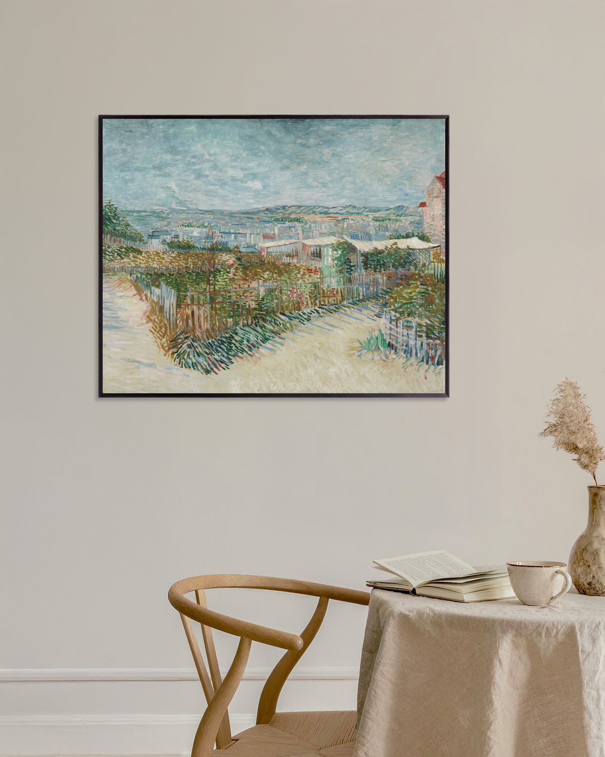 Poster van Montmartre, achter de Moulin de la Galette (1887) van Vincent van Gogh, met metalen lijst