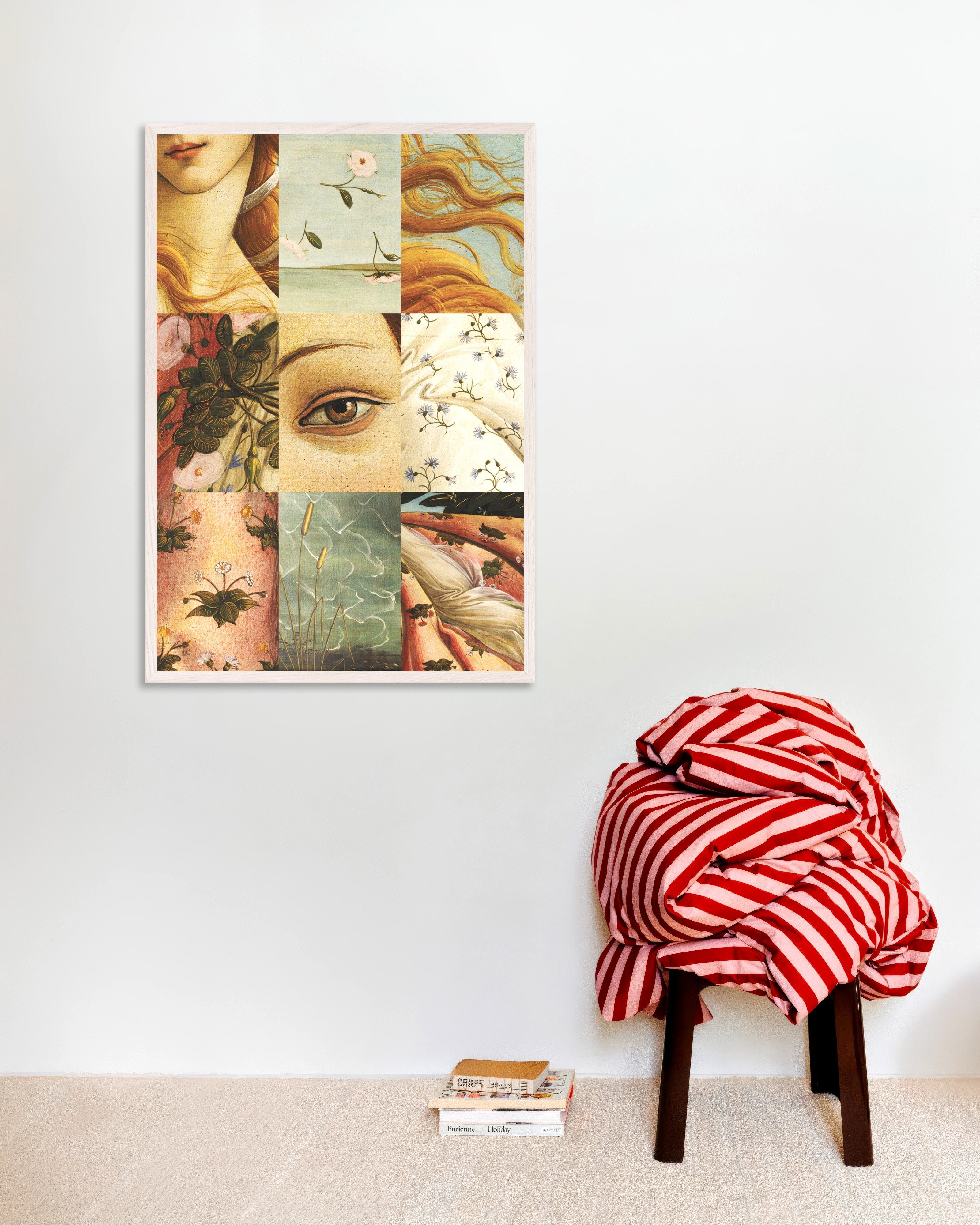 Poster of Mosaic of Botticelli’s Venus details Poster, with white wooden frame