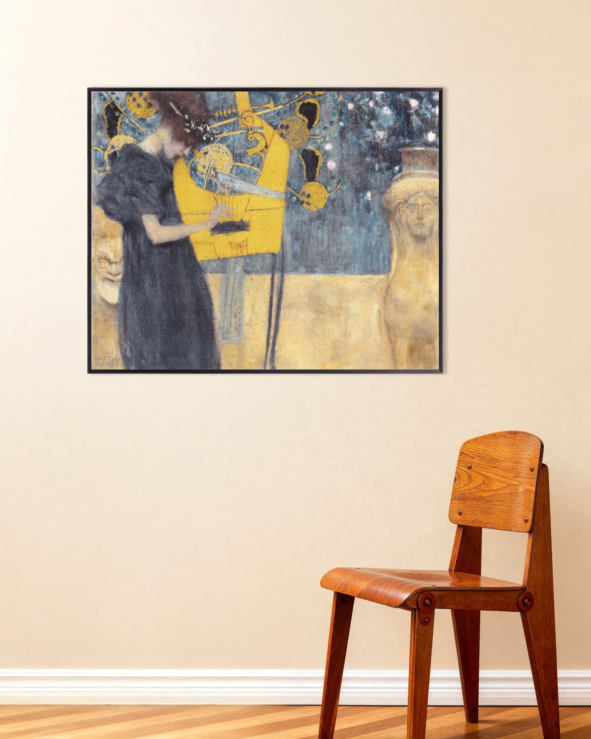 Poster De muziek I (1895) van Gustav Klimt met metalen lijst
