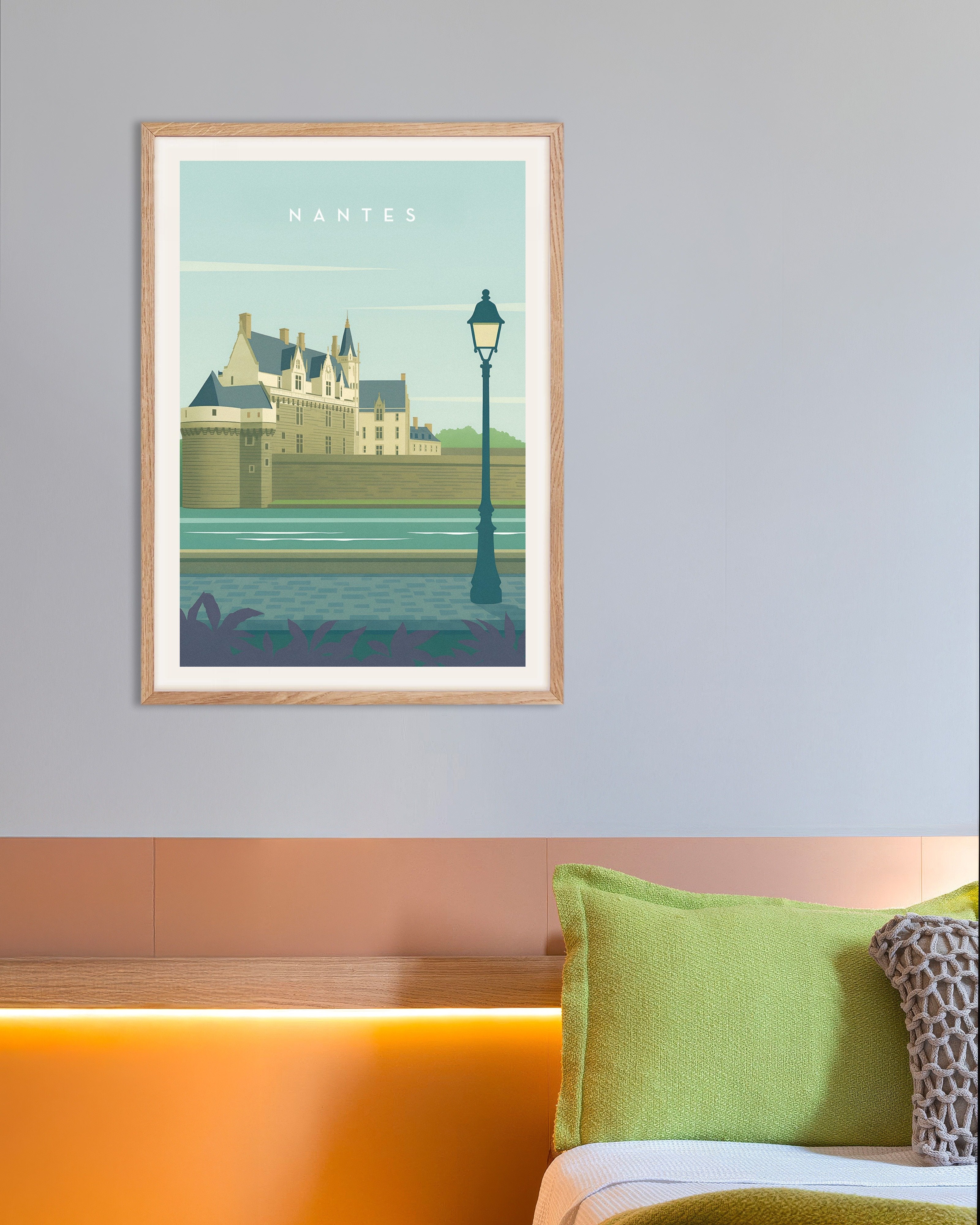 Poster of Nantes Wall Art Print, with natural wooden frame