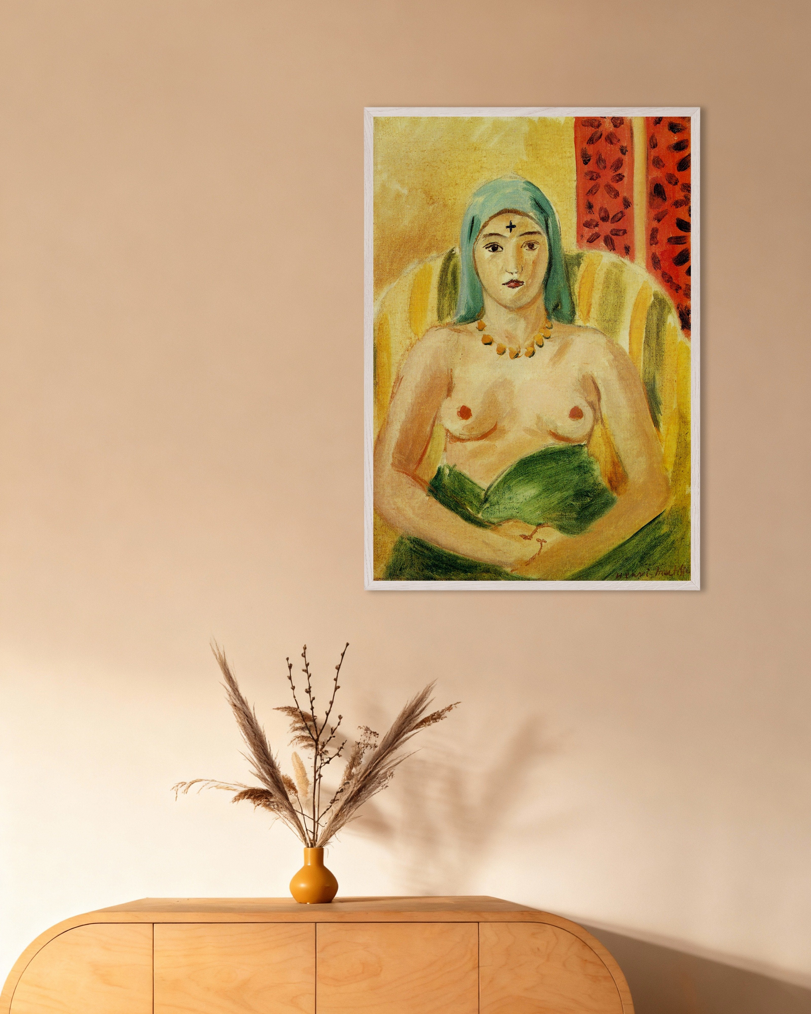 Poster of Odalisque, half-length (1923) by Henri Matisse, with white wooden frame