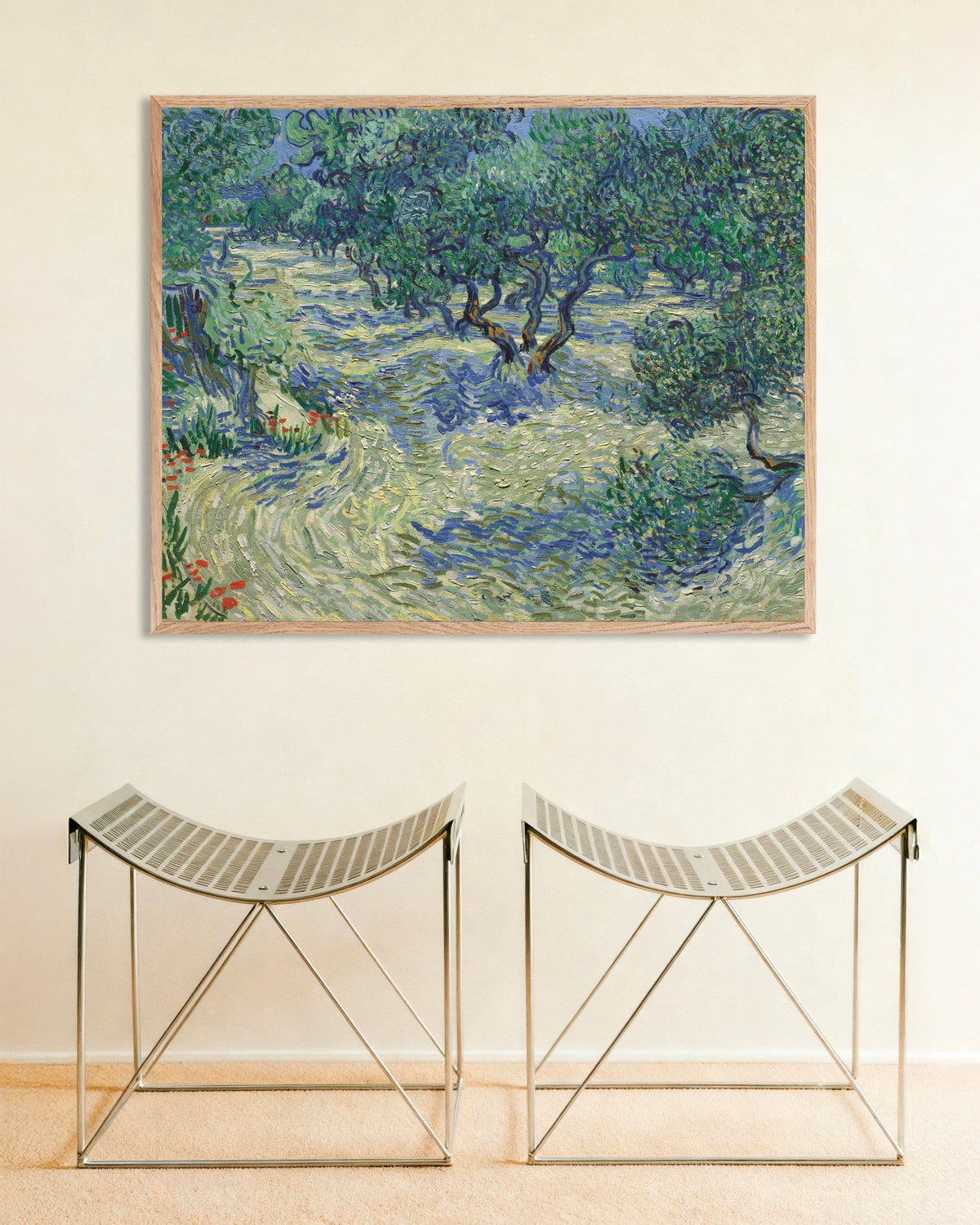 Poster van Olijfgaard (1889) van Vincent van Gogh, met naturel houten lijst