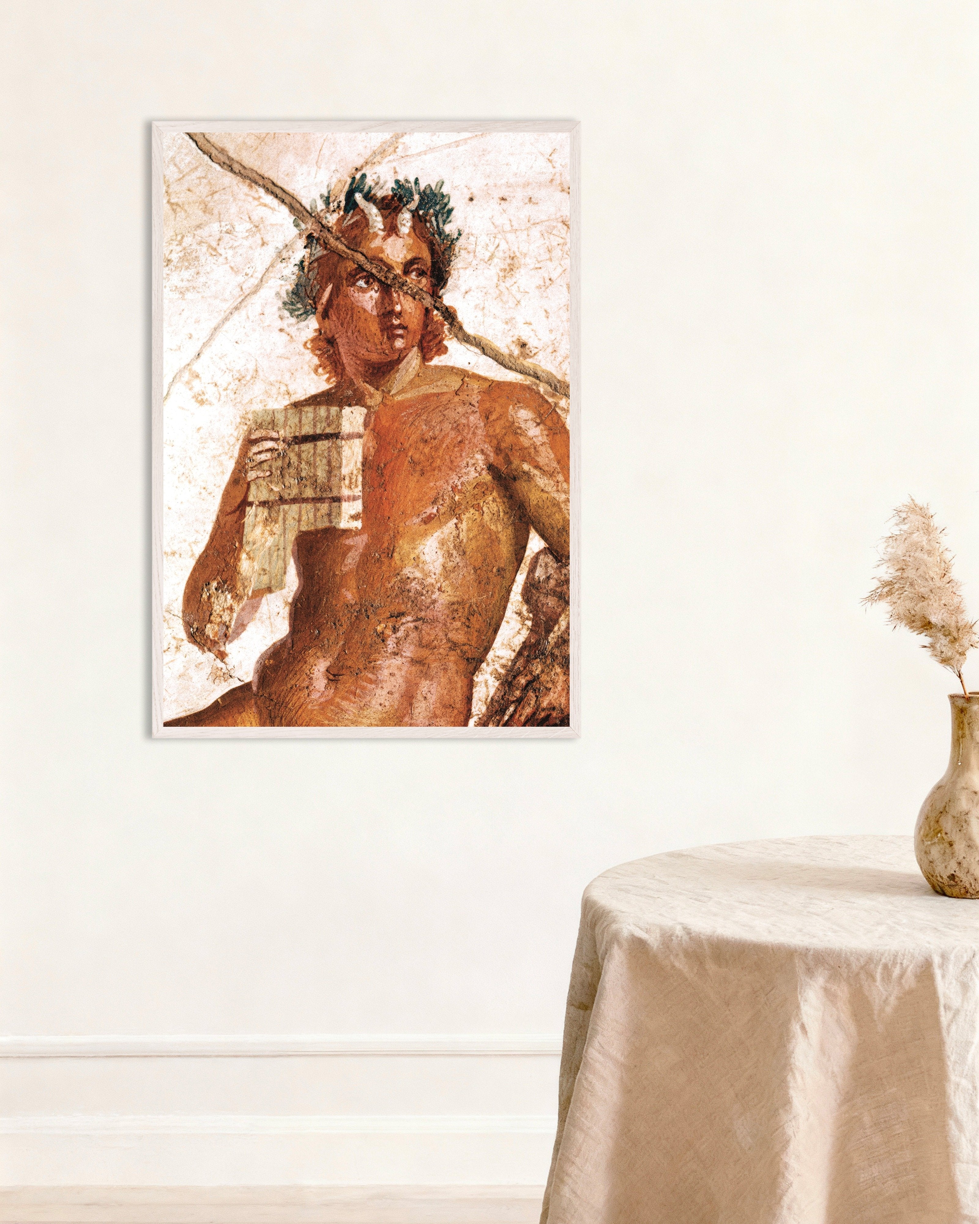 Poster of Pan musician fresco poster, with white wooden frame